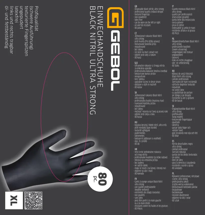 Gebol Einweghandschuh schwarz Nitril Ultra Strong ungepudert 80 Stück