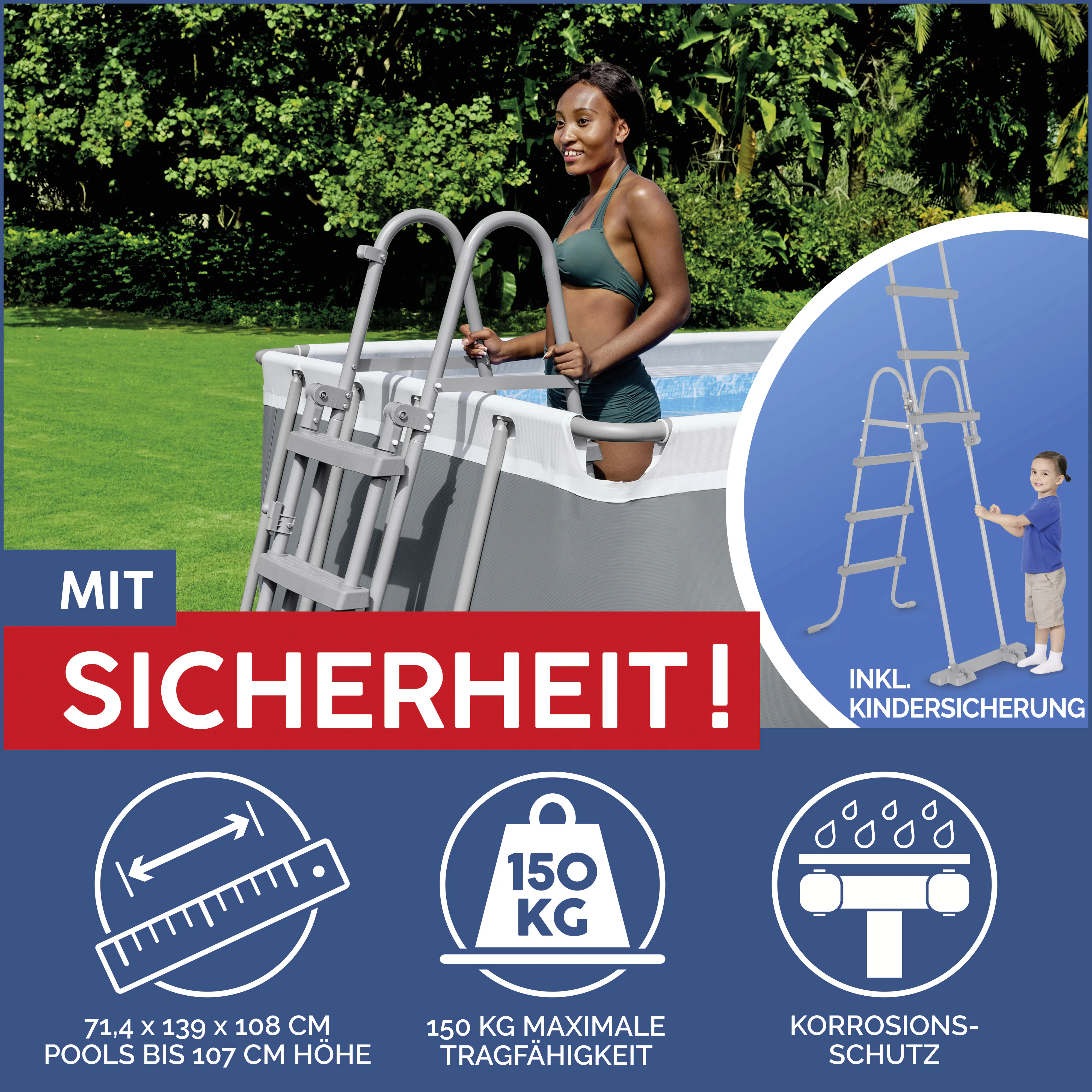 Bestway Power Steel Frame Pool Set mit Filterpumpe 404 x 201 x 100 cm, grau, eckig