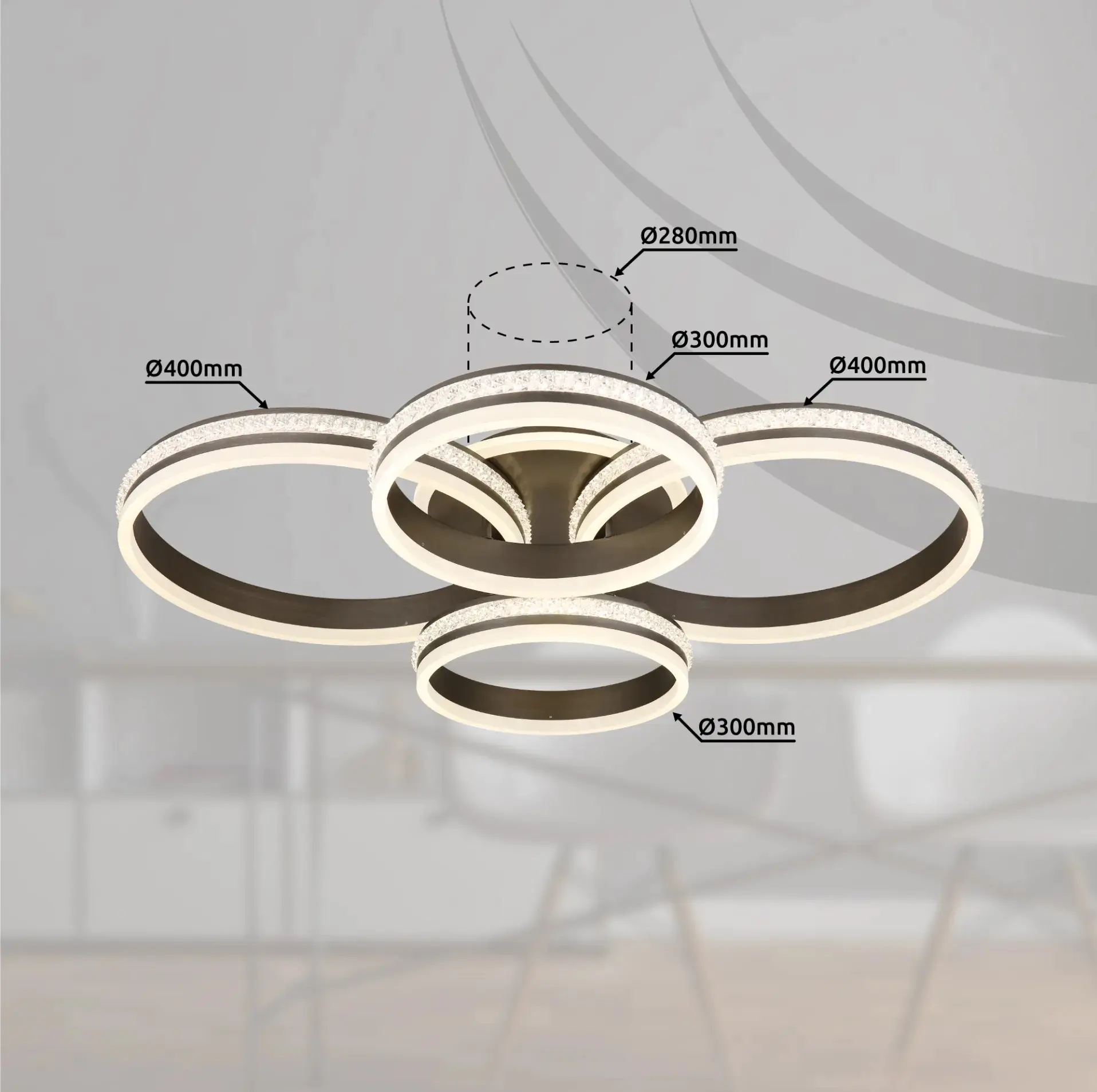 Globo LED Deckenleuchte Grouni 4 Ringe 85x68,5 cm warmweiß-kaltweiß