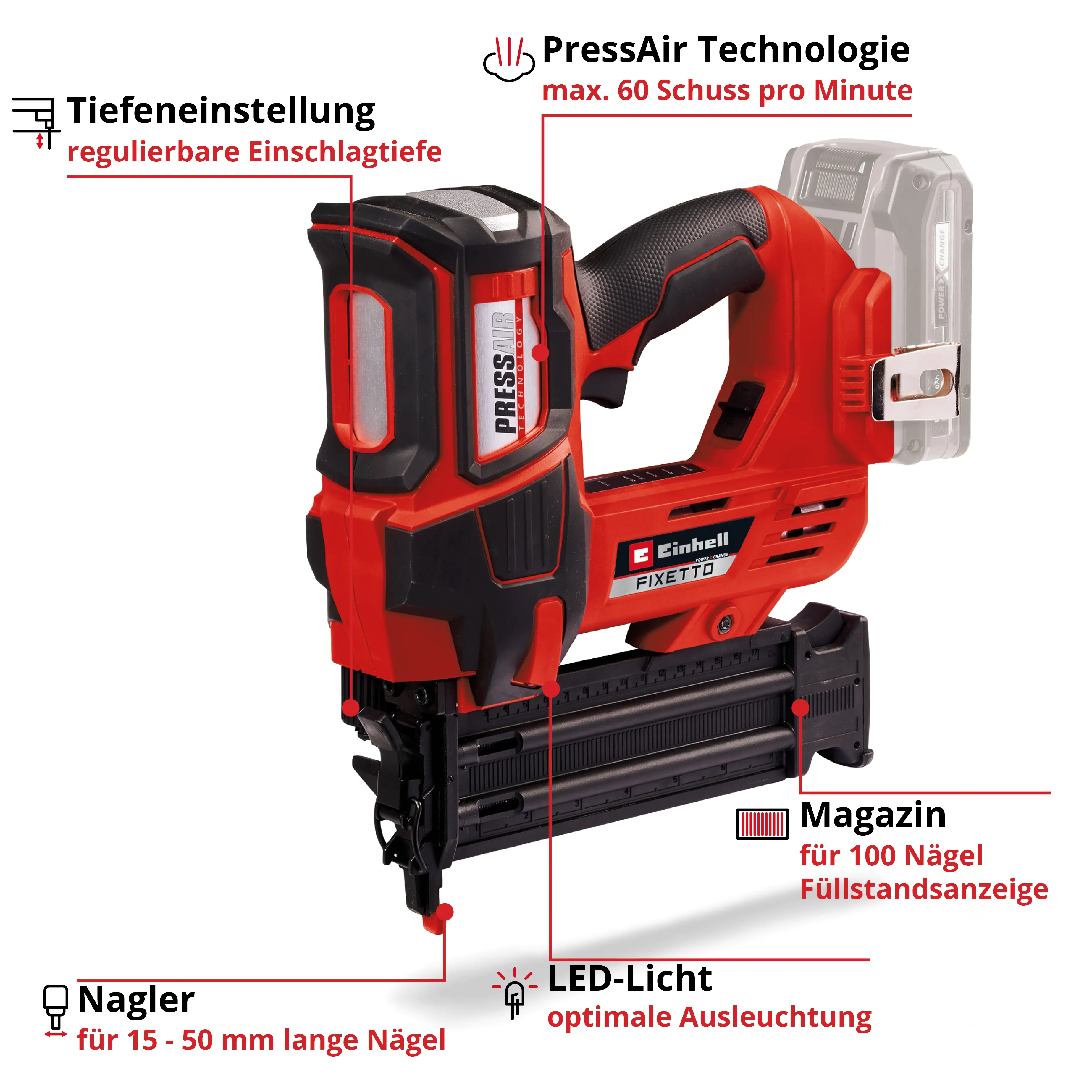 Einhell Akku-Nagler Fixetto 18/50 N Solo 18 V