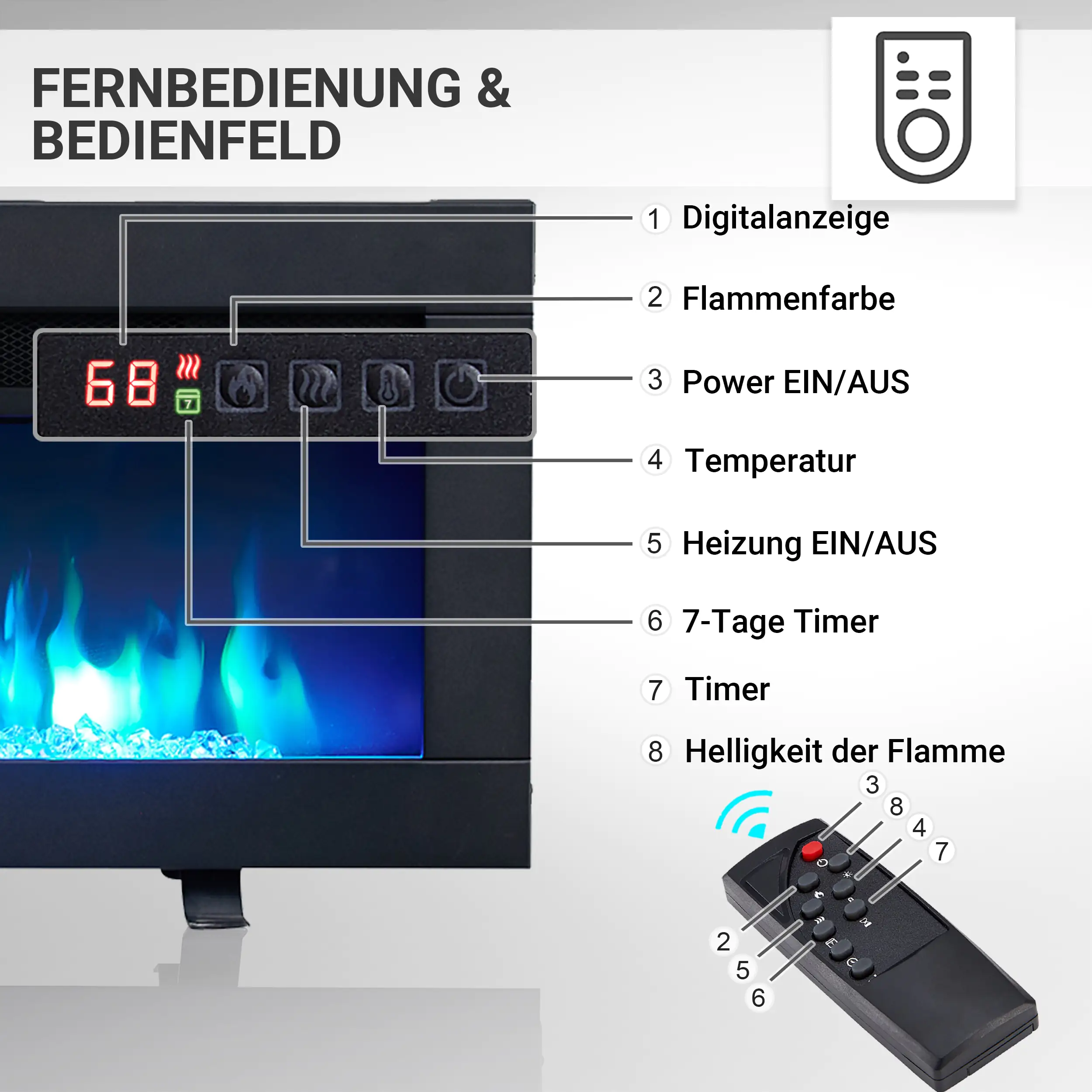 Balderia Elektrokamin schwarz Agnes 40" 1000/1800 Watt 33 x 102 cm