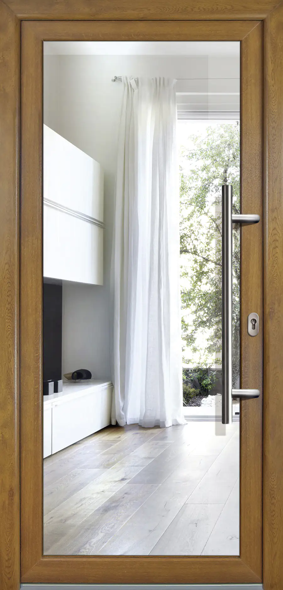 Meeth Haustür Signum PVC Exclusiv PVC Modell 60 88 x 200 cm, DIN rechts, weiß/golden Oak