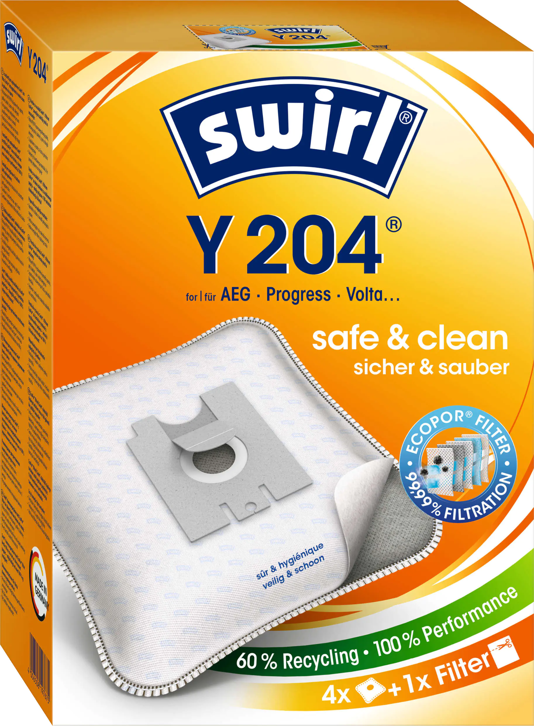 Swirl Y 204 EcoPor Staubsaugerbeutel 4 Staubbeutel + 1 Filter