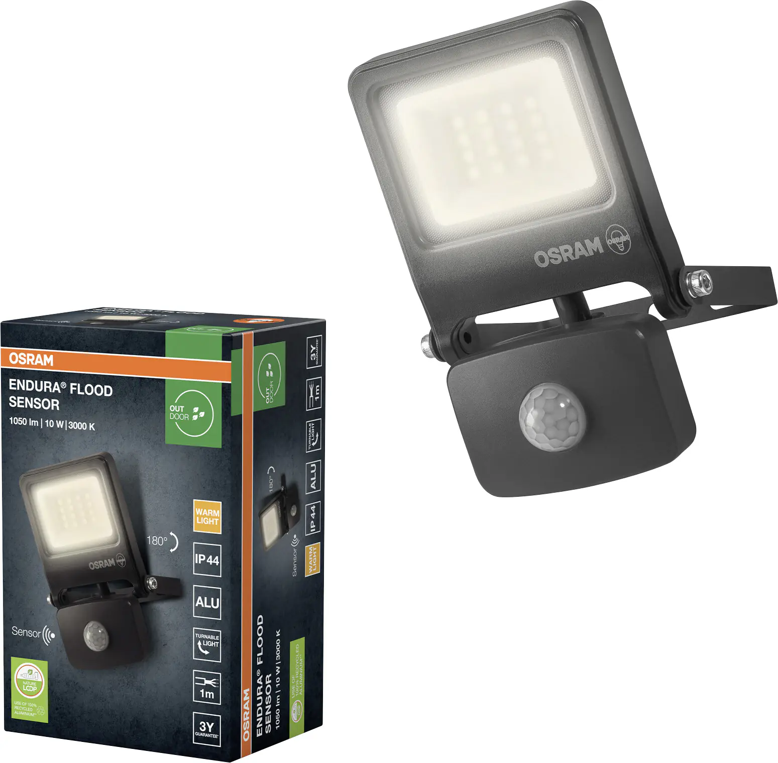 Osram Außenleuchte Endura Flood Bewegungsmelder 10W PCR dunkelgrau warmweiß
