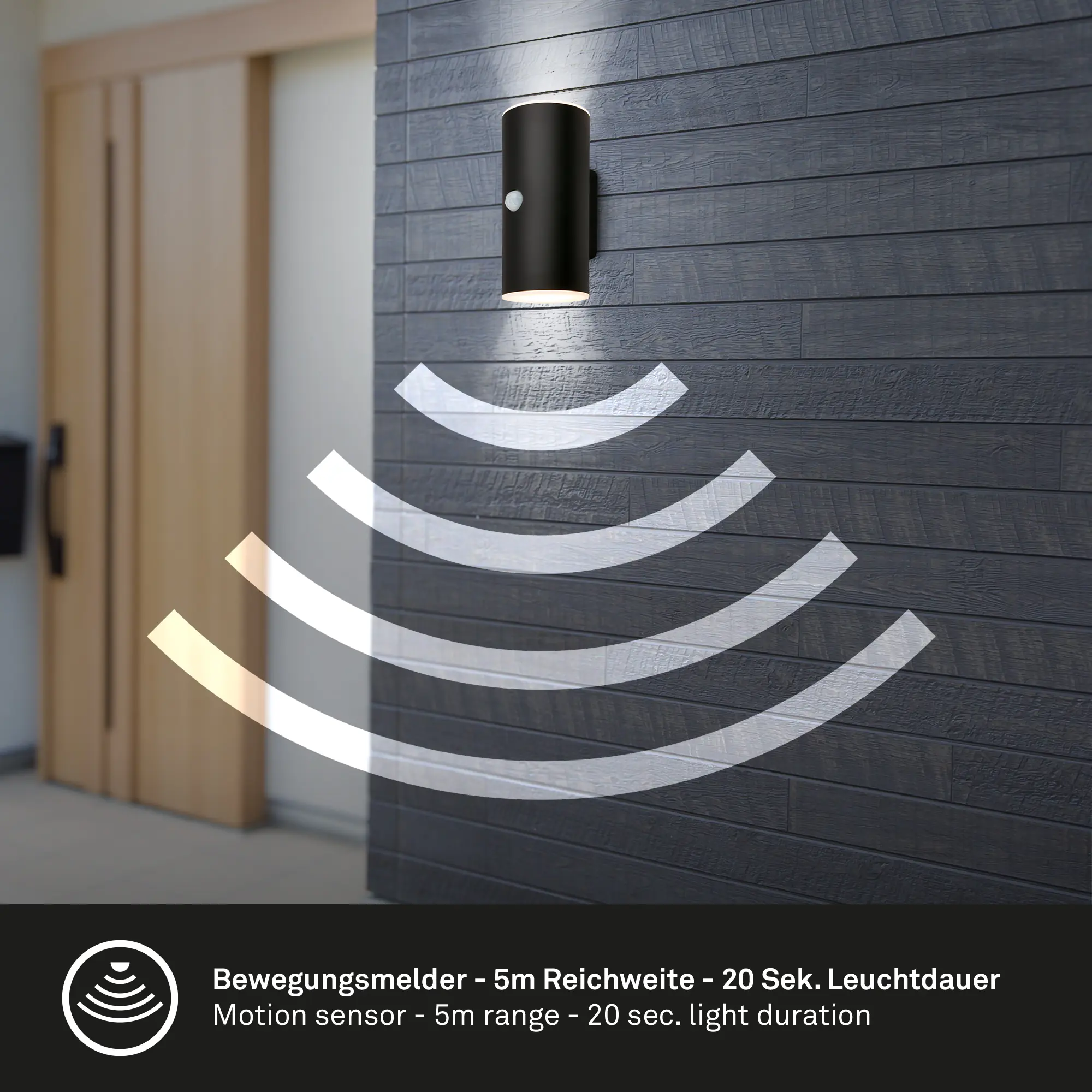 Briloner LED Akku-Außenwandleuchte Lima  6W schwarz Bewegungsmelder warmweiß