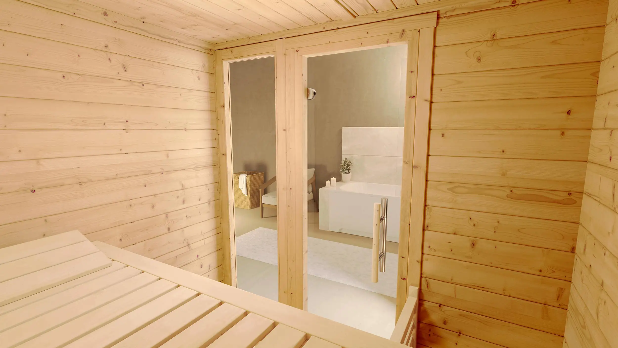 Weka Massivholzsauna Bergen 1 mit Glastür und Fenster
