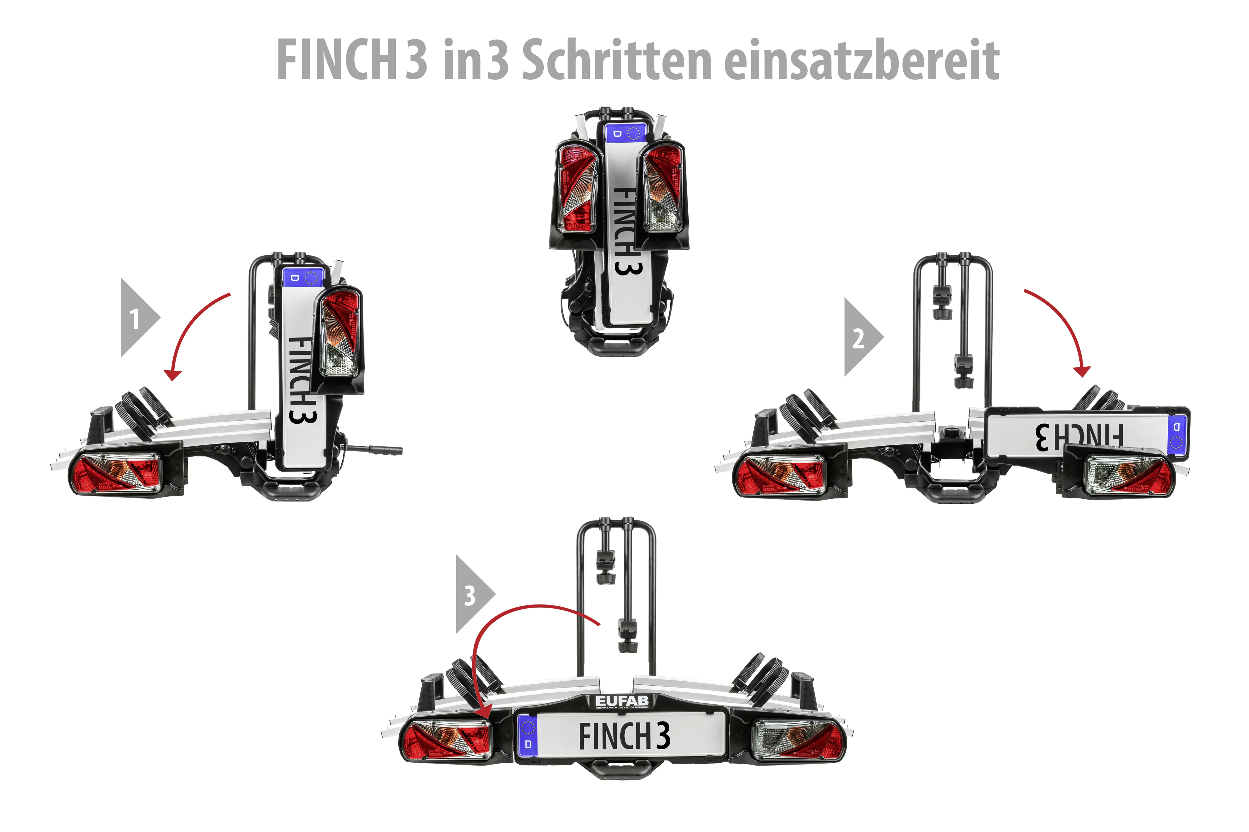 EUFAB Fahrradheckträger FINCH 3 für 3 Fahrräder teilweise vormontiert