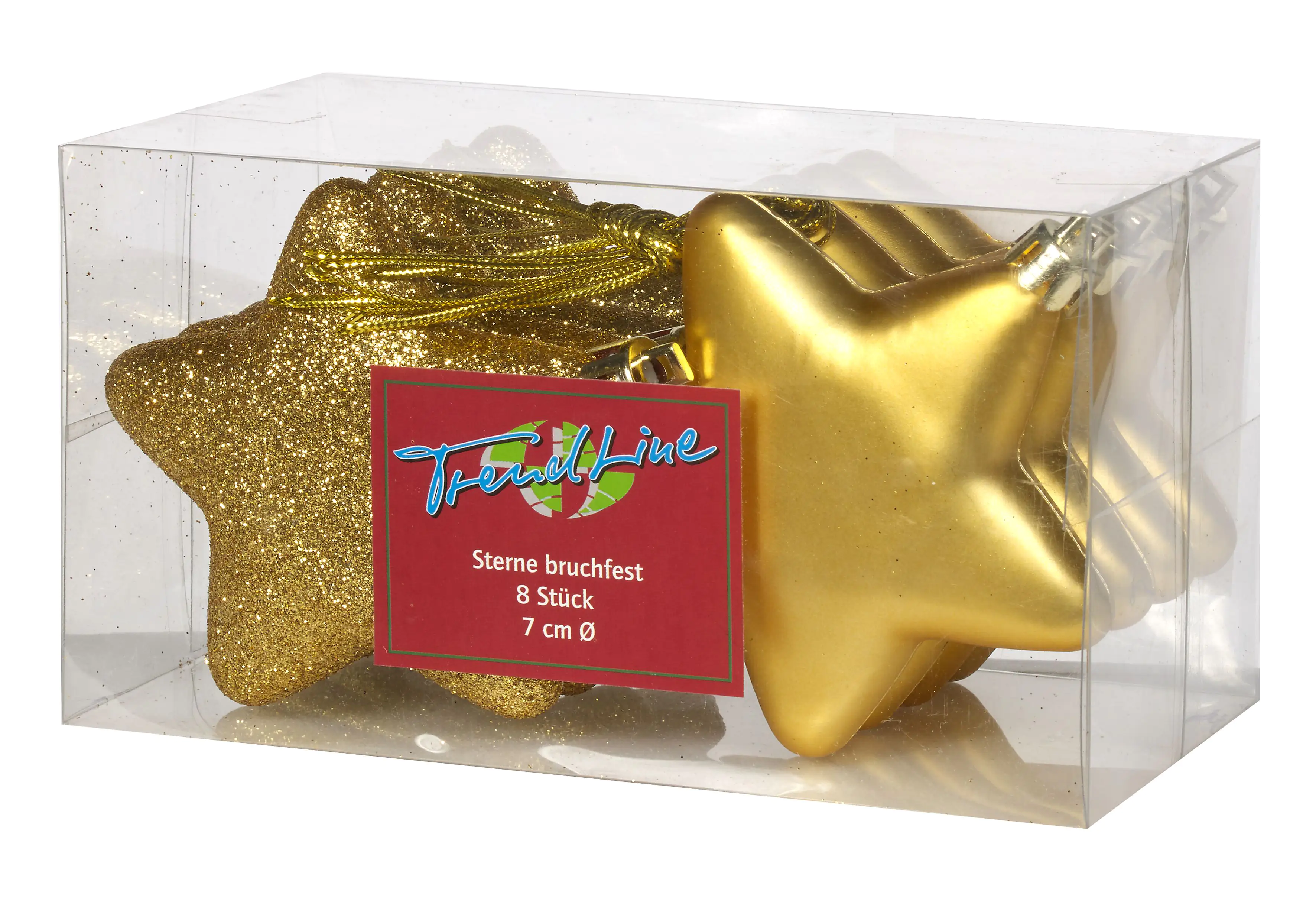 TrendLine Weihnachtskugeln Sterne bruchfest, langlebig 7 cm gold 8 Stück
