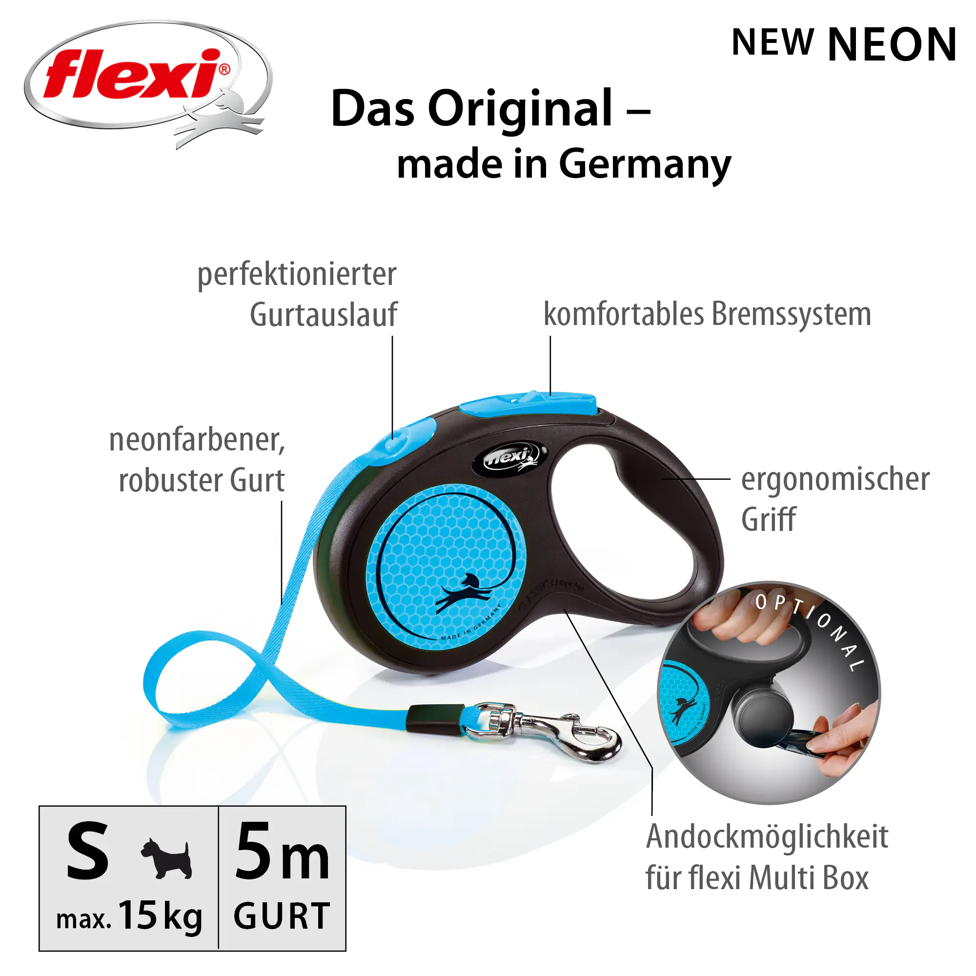 Flexi Hundeleine New Neon Gurt S neonblau