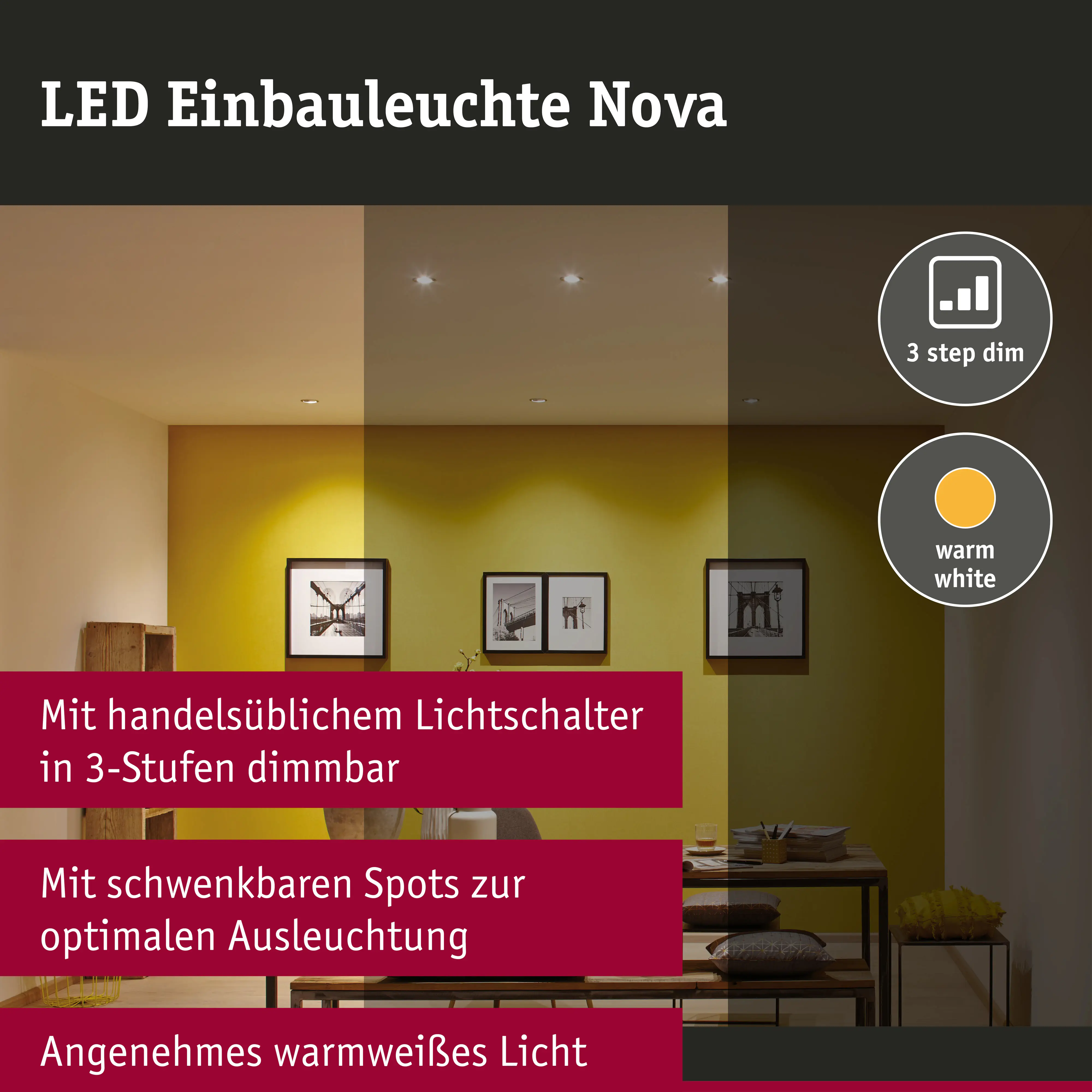 Paulmann LED Einbauleuchte Nova Coin 3er Set Ø 8,4 cm schwenkbar dimmbar