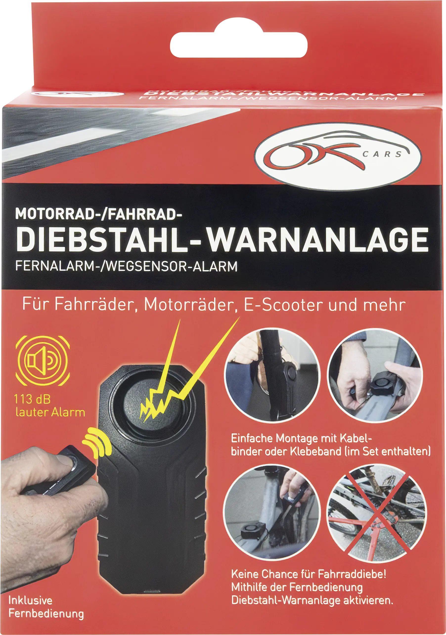 OKCars Diebstahl-Warnanlage Fahrradalarm inkl. Fernbedienung