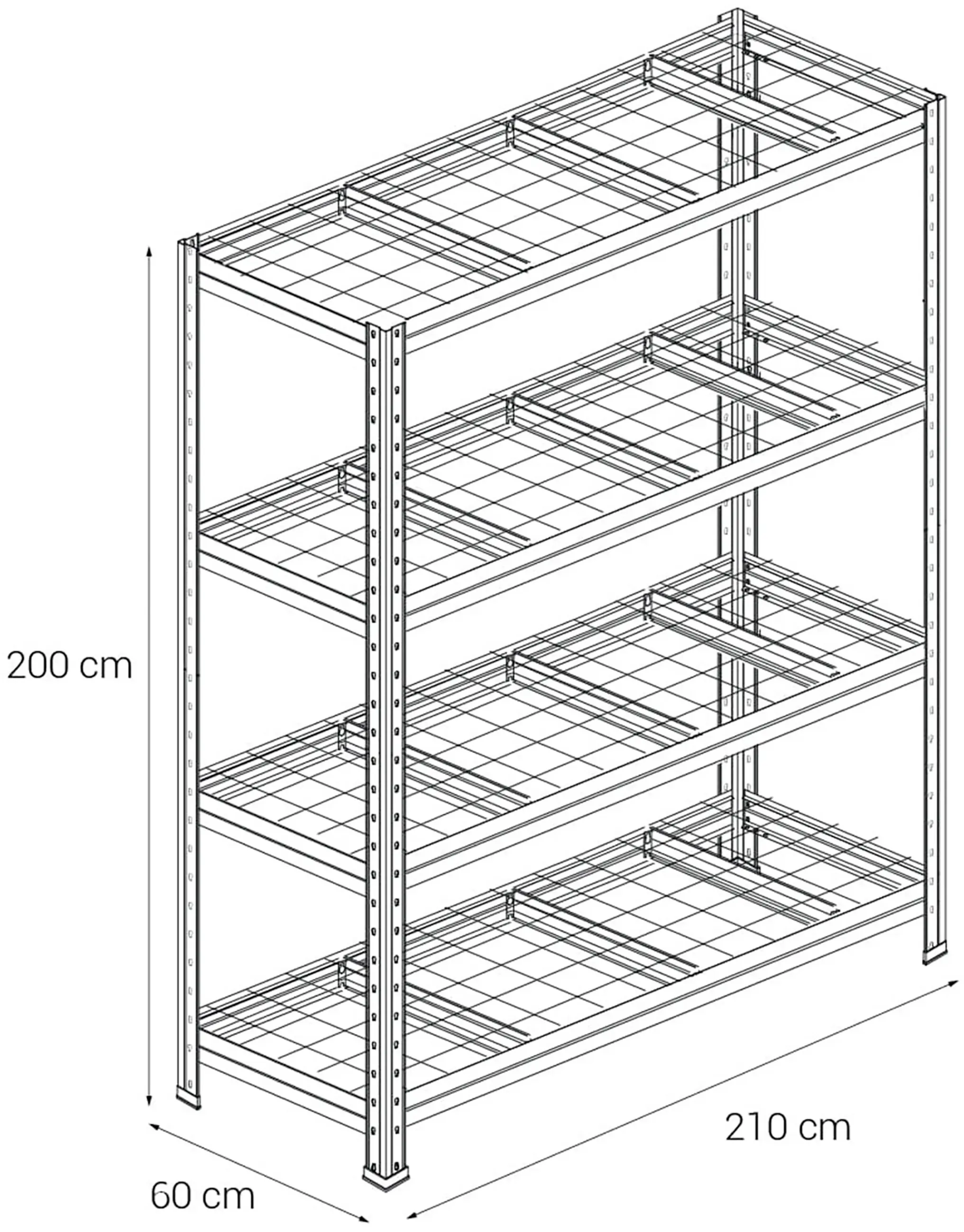 Ar Shelving Schwerlastregal Bullrack Rivet Wire verzinkt 200 x 210 cm 4 Stahlgitterböden 2400 kg
