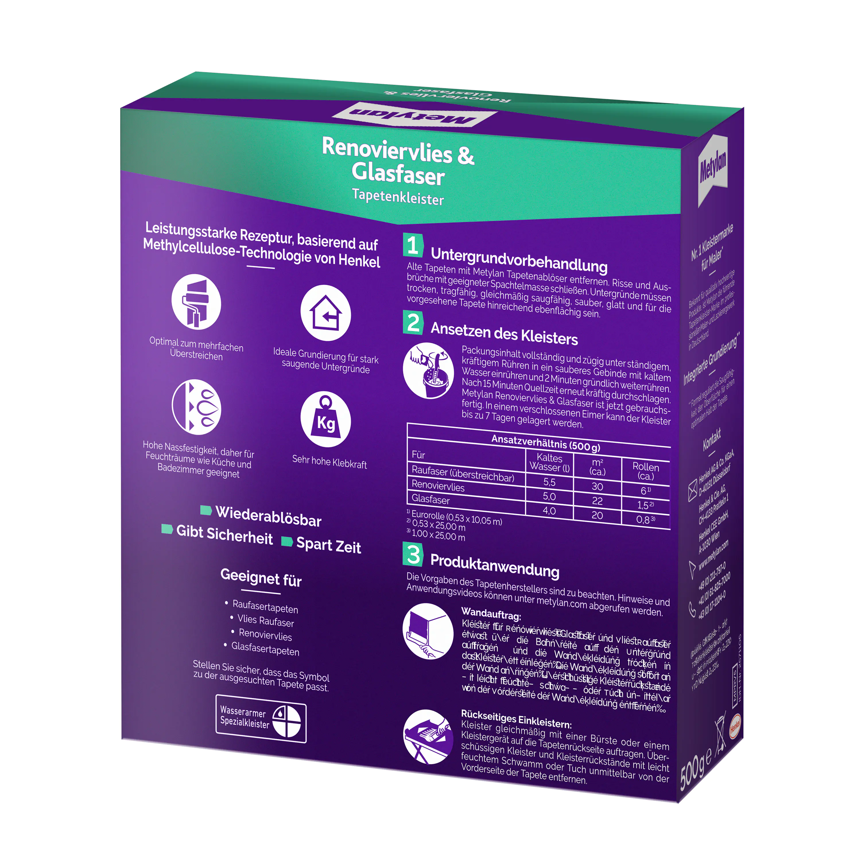 Metylan Renoviervlies & Glasfaser Tapetenkleister 500 g Paket, trocknet transparent