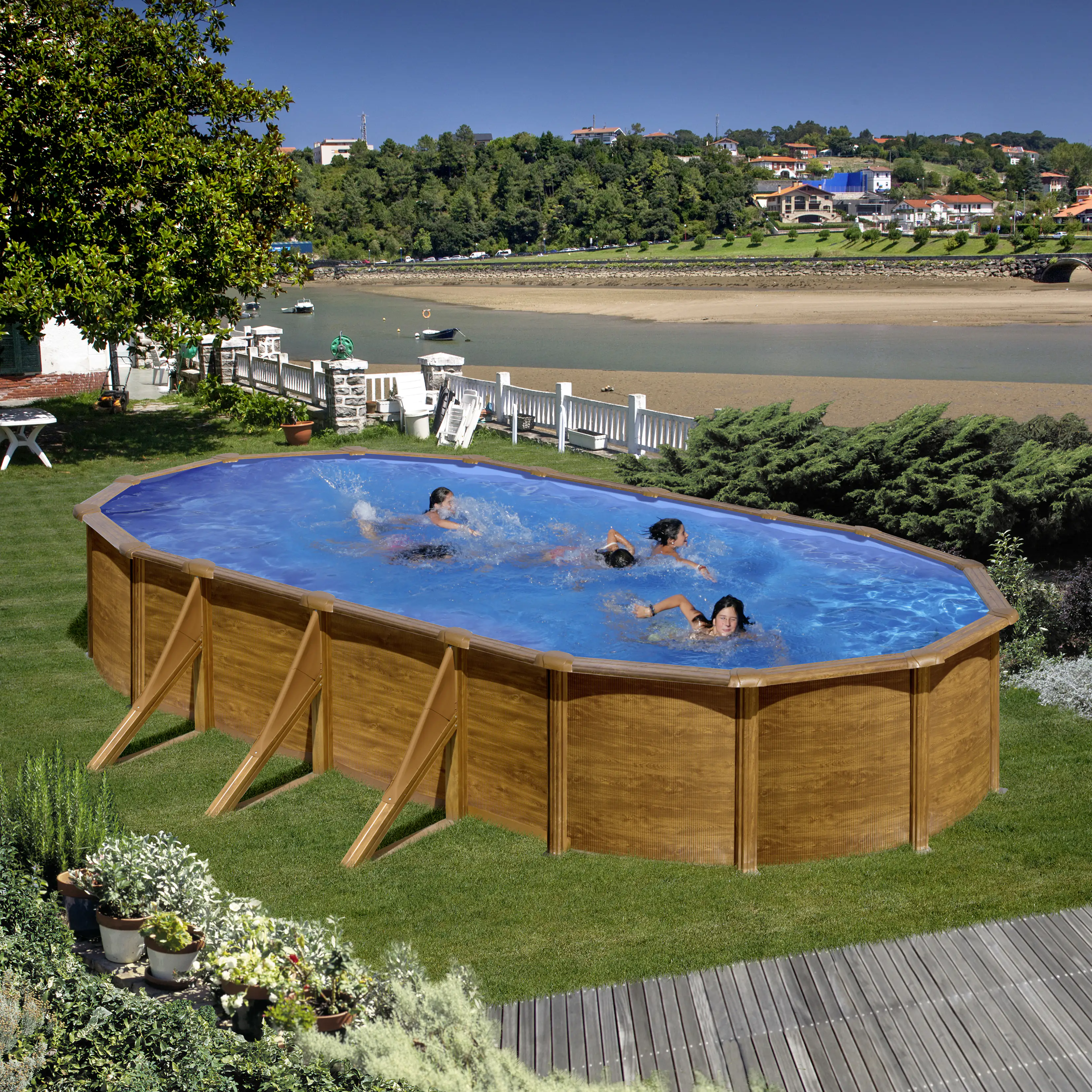 Gre Stahlwandpool Pacific oval 730 x 375 x 120 cm Holzdekor