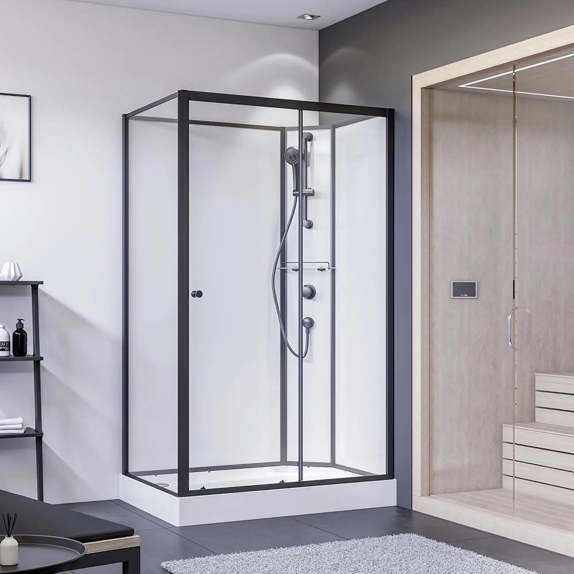 Breuer Komplettdusche BR 100 Schiebetür + Seitenwand re 80x120x204 cm, Schwarz, Klarglas hell