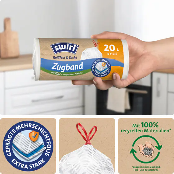 Swirl Müllbeutel 20 L mit Zugband 15 Stück