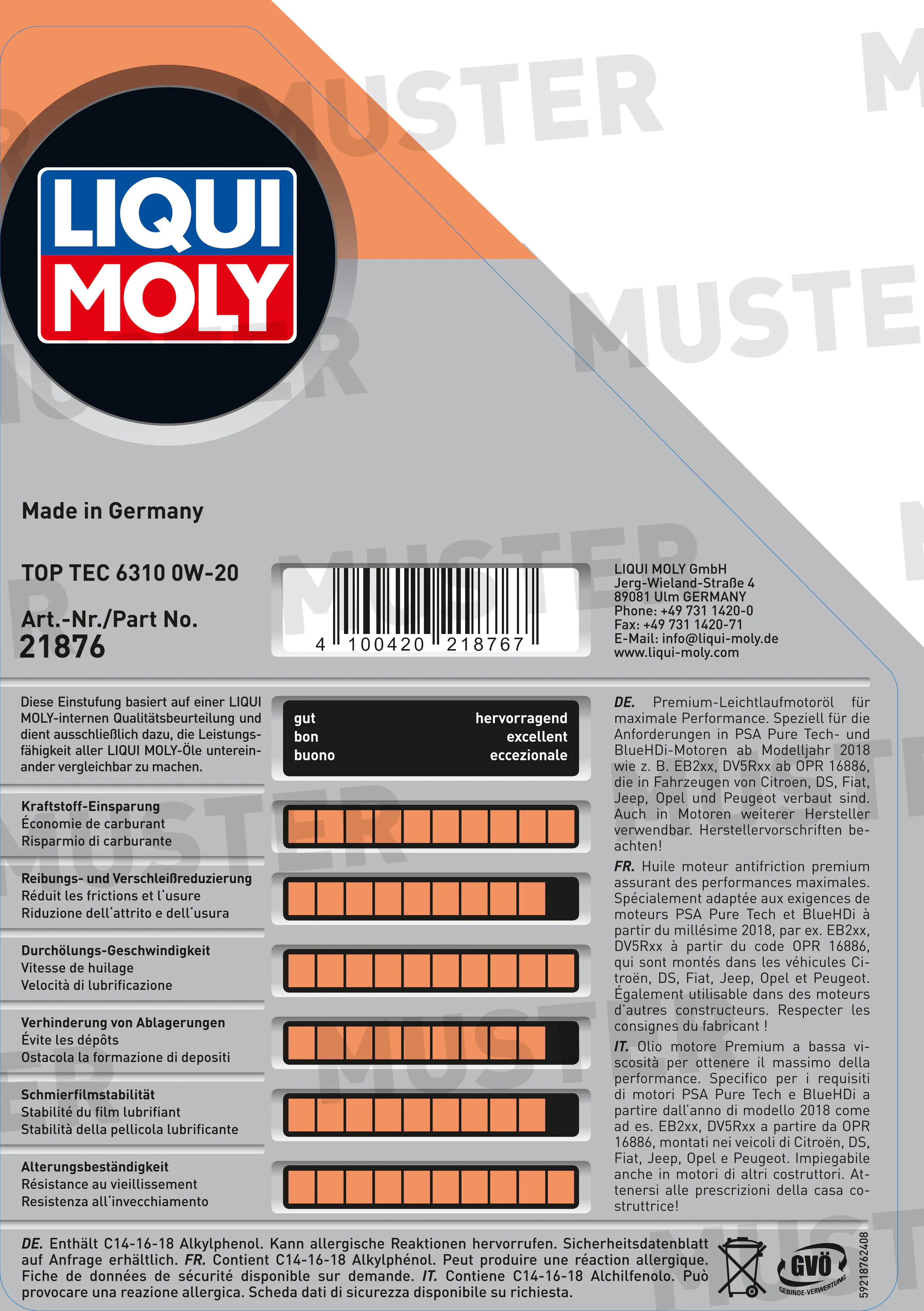 Liqui Moly Motoröl Top Tec 6310 0W-20 5L