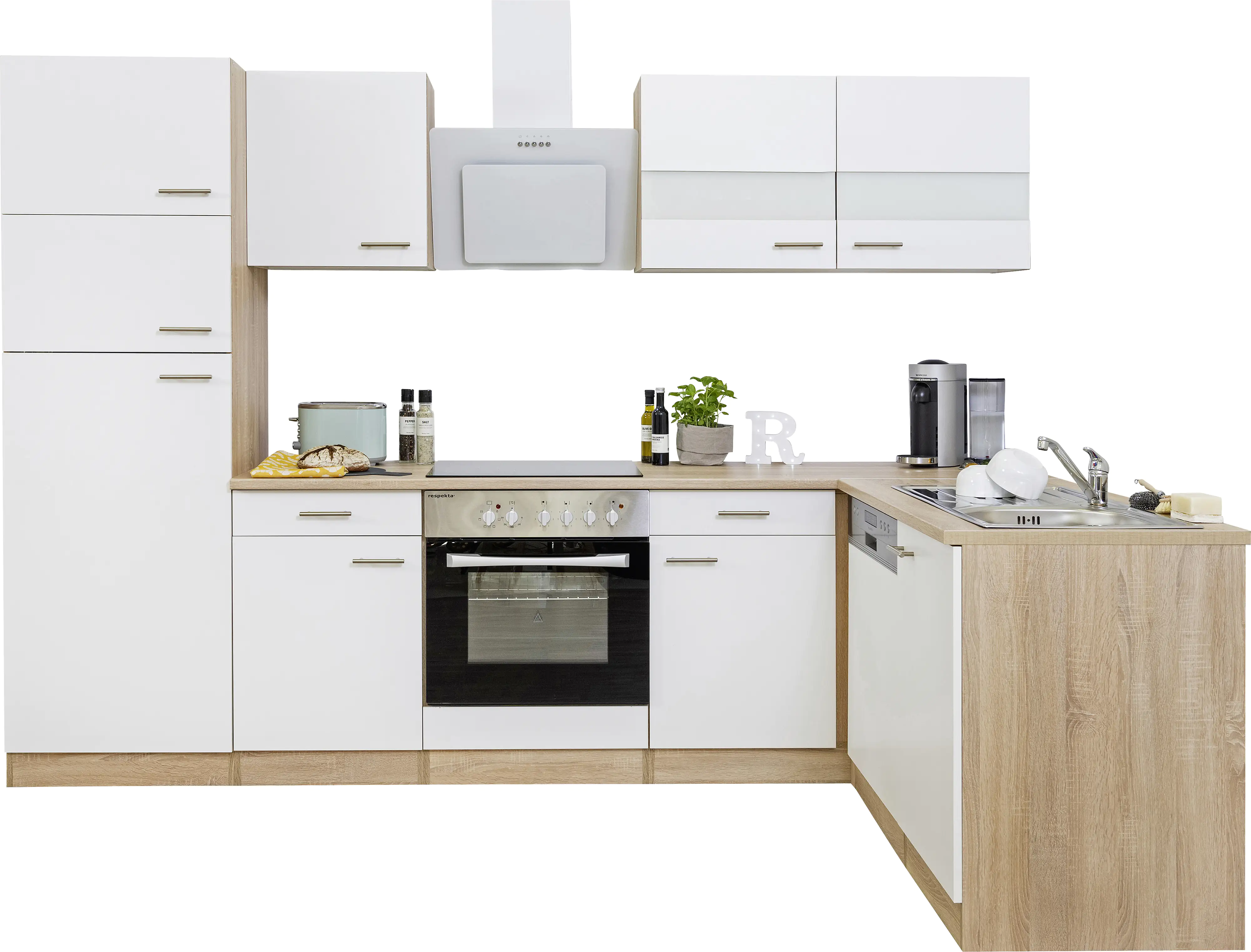 Respekta Economy L-Küchenzeile 280 x 172 cm weiß KBL280ESWSC