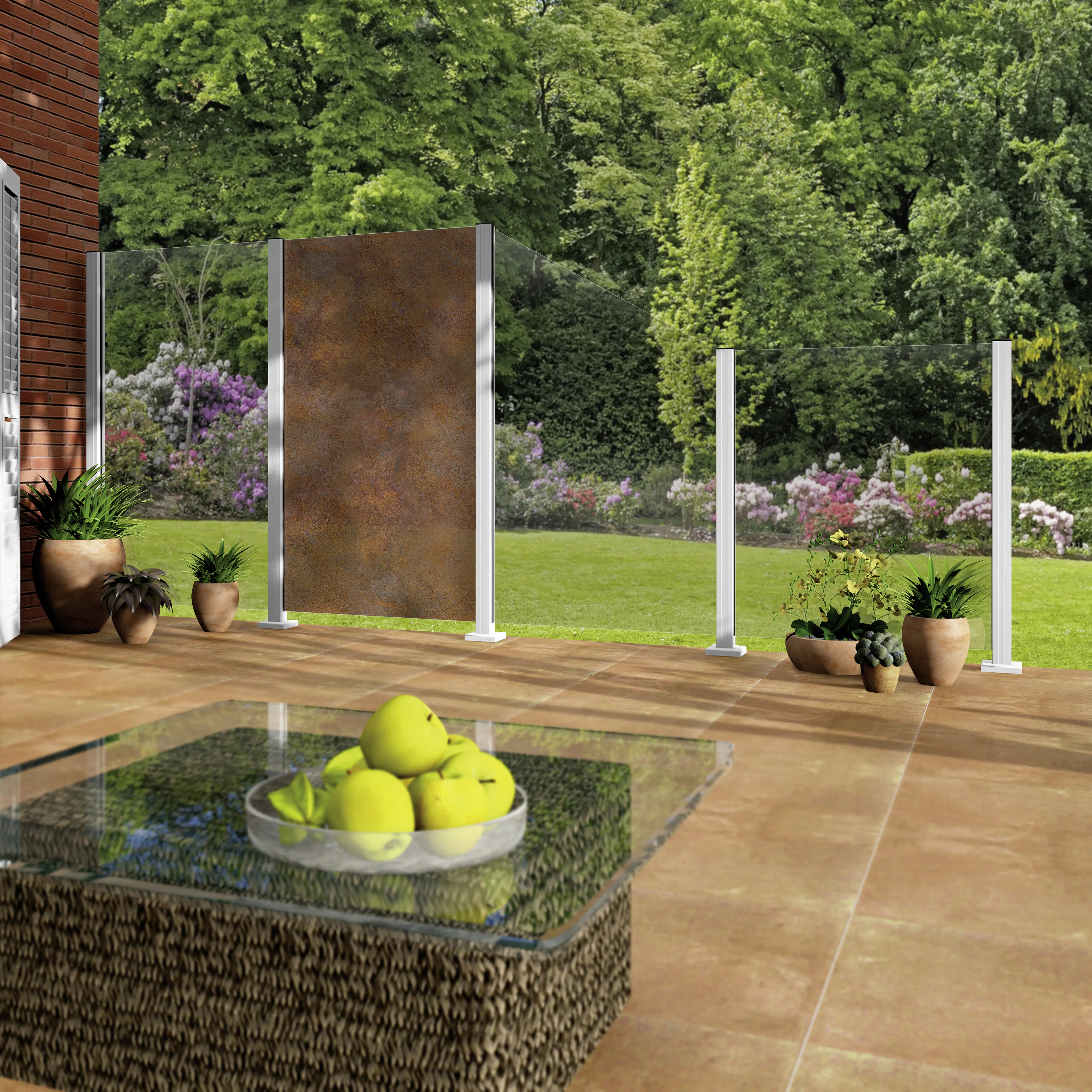 Ambiente Glaszaun Erweiterungsset Klarglas 187 x 107,2 cm mit Motivdruck weiß