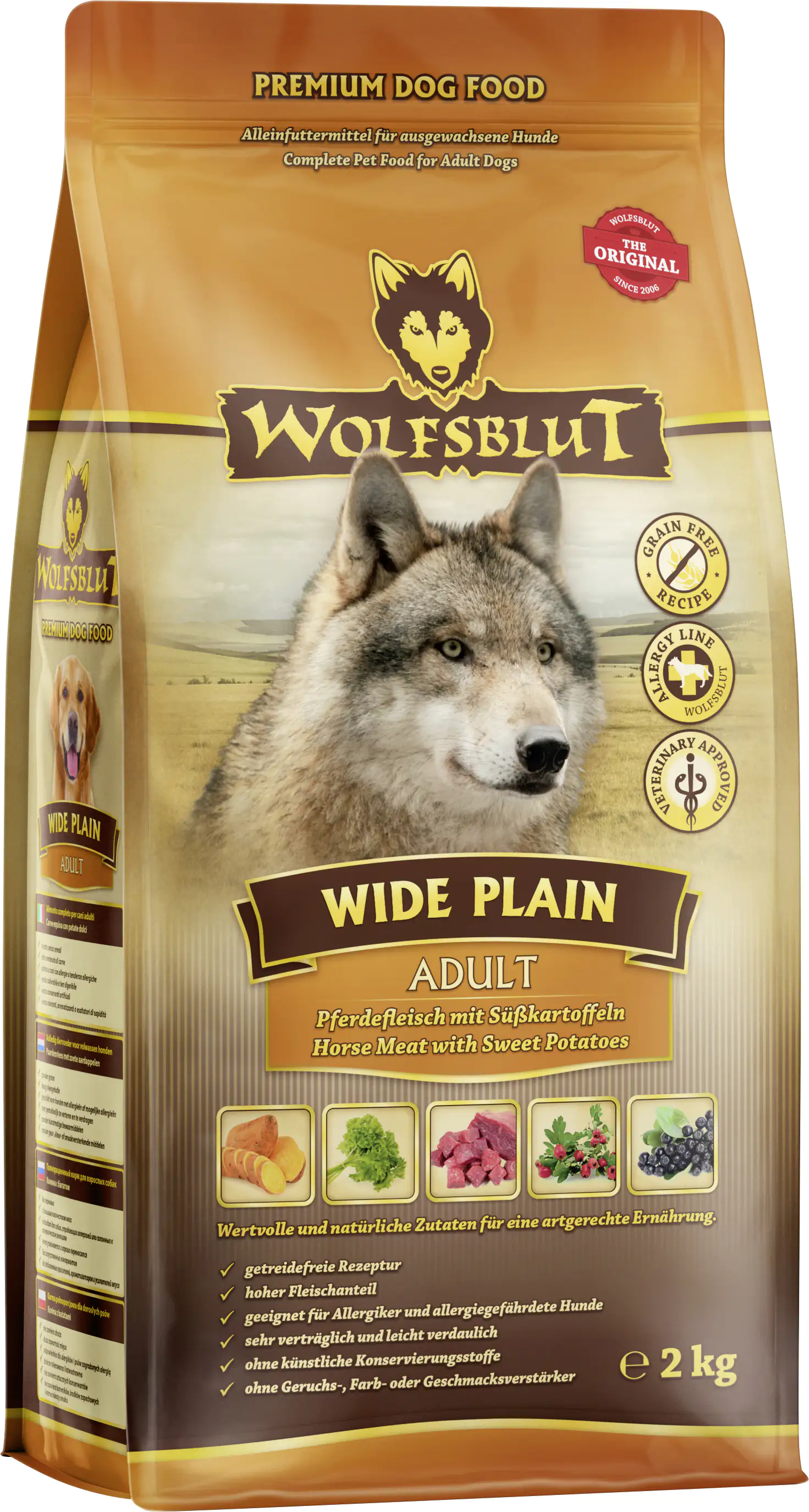 Wolfsblut Wide Plain Hundetrockenfutter Adult getreidefrei 2 kg Pferd