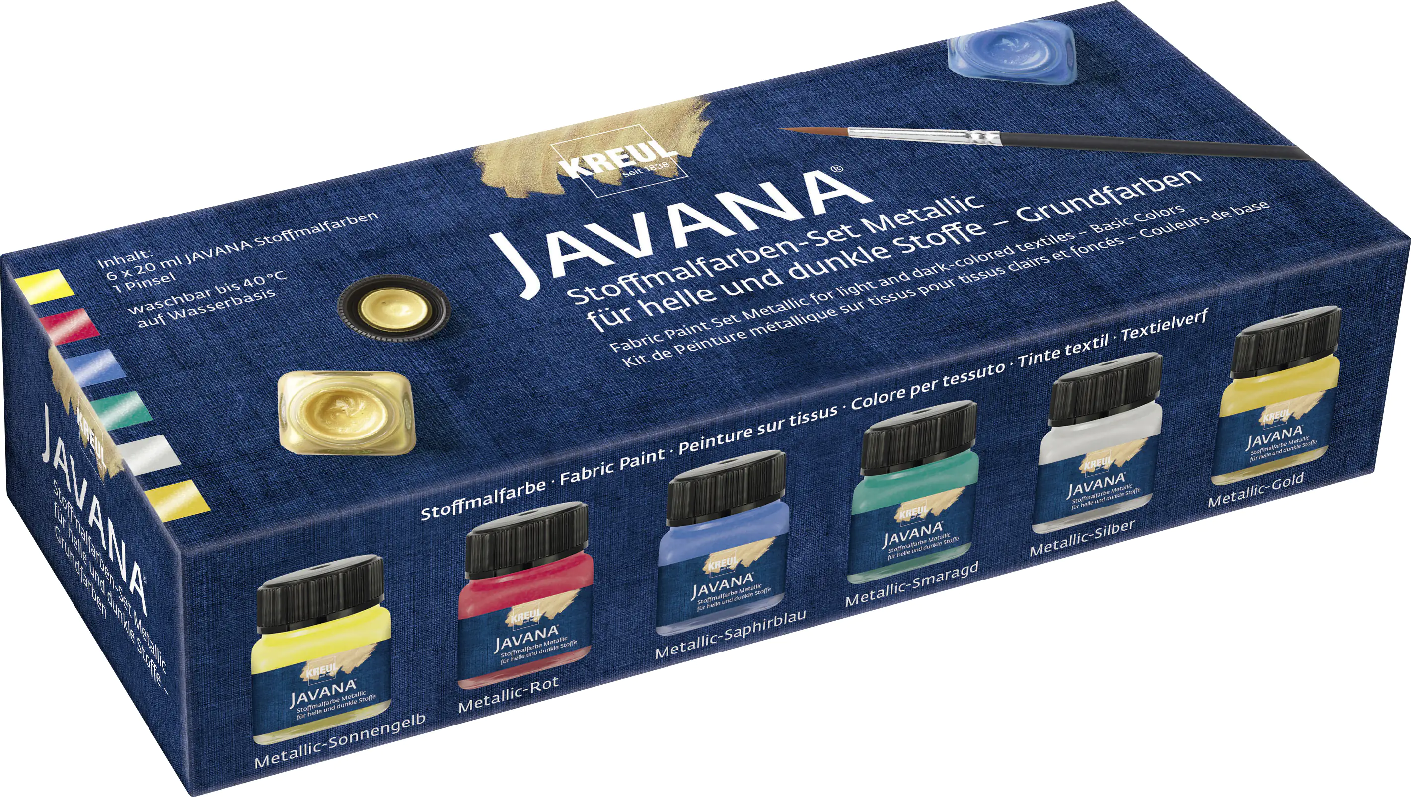 Kreul Javana Stoffmalfarben Metallic Set 6 x 20 ml helle & dunkle Stoffe
