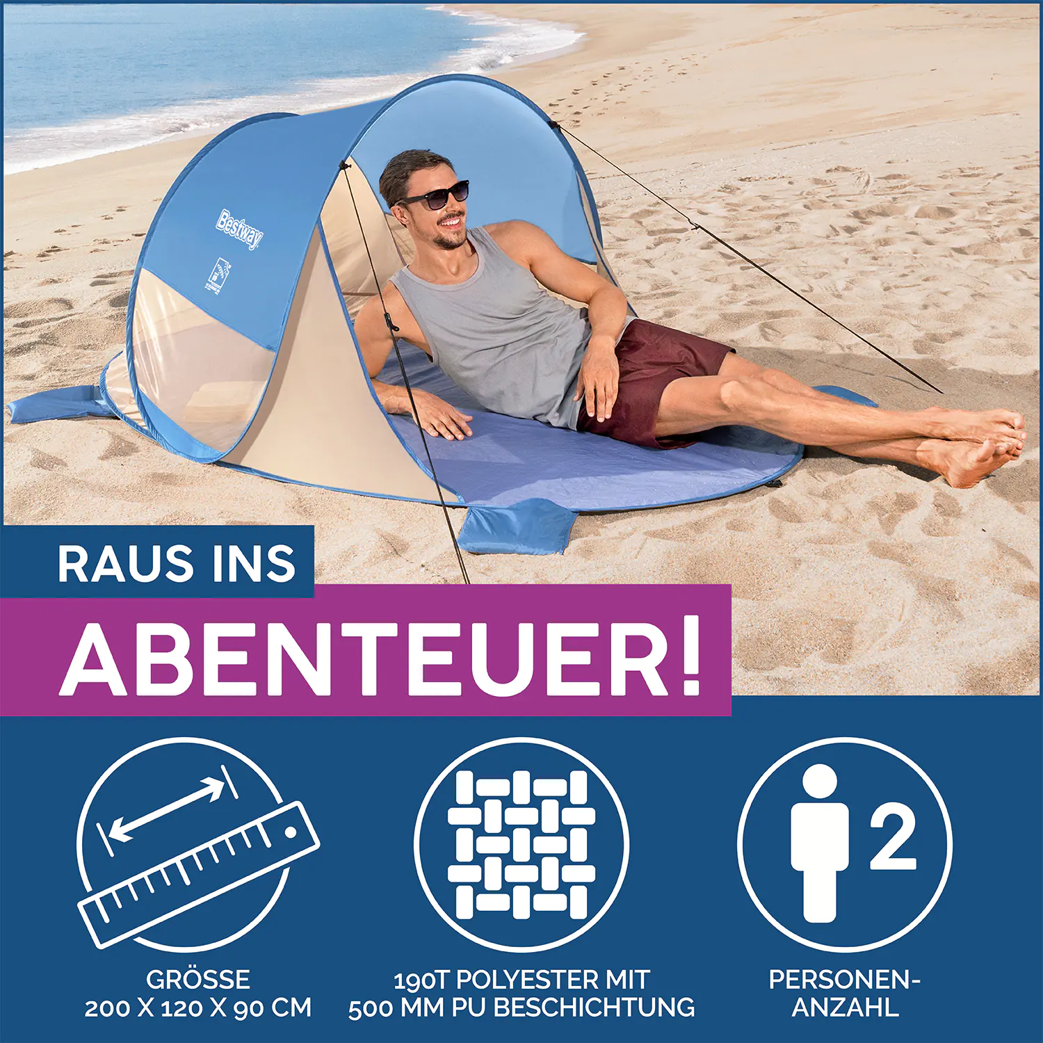 Bestway Zelt Strandmuschel Beach Quick 2 blau 200 x 120 x 90 cm
