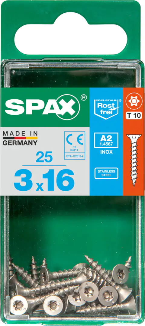 Spax Universalschrauben 3.0 x 16 mm TX 10 Senkkopf - 25 Stück Edelstahl