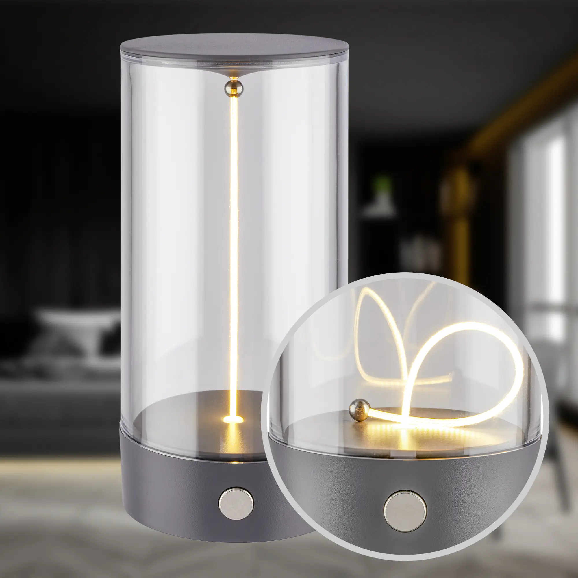 Briloner LED Akku-Tischleuchte Wiggle anthrazit 15 cm warmweiß dimmbar