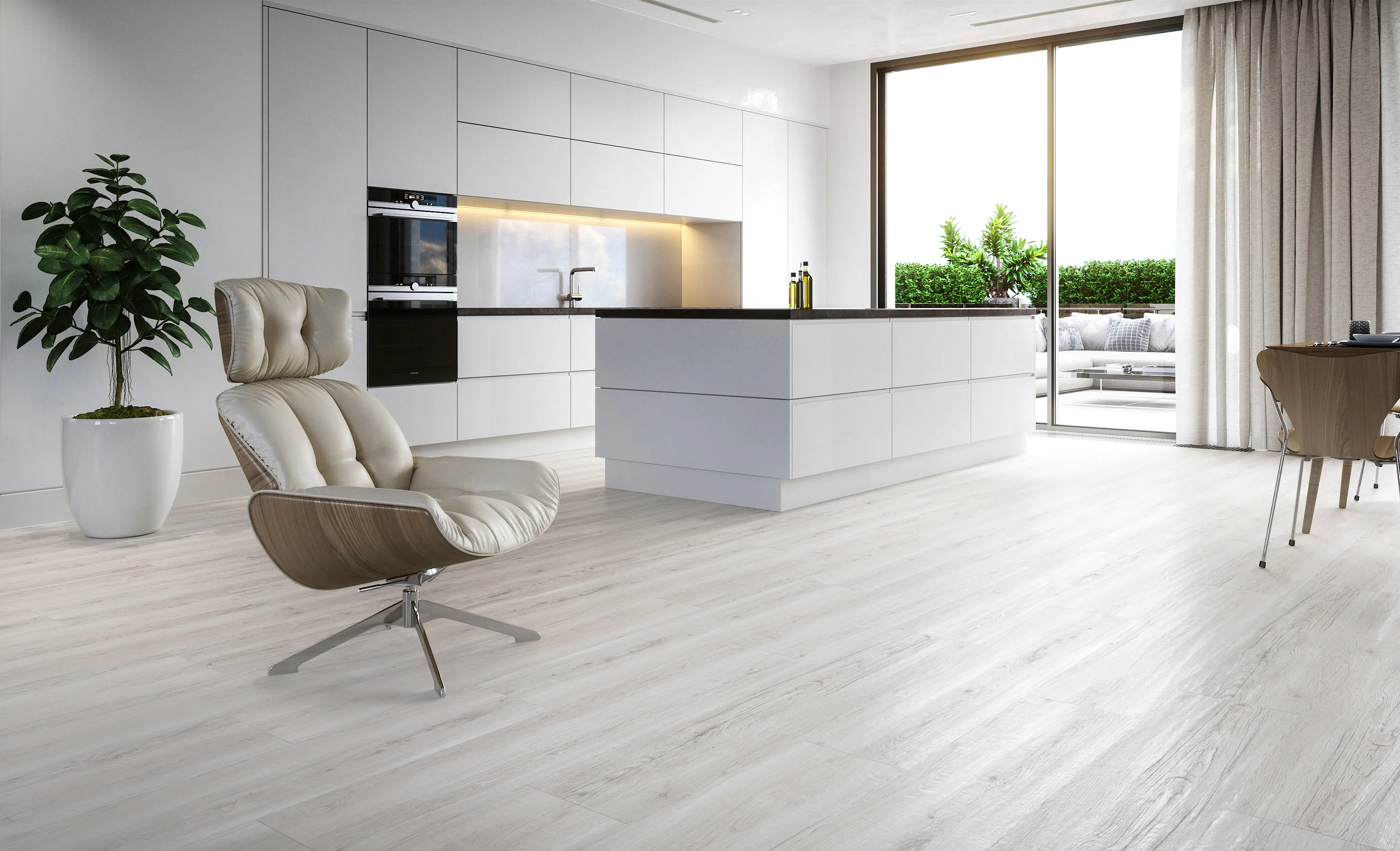 Bodenfliese Feinsteinzeug Oak 22,5 x 90 cm x 0,8 weiß