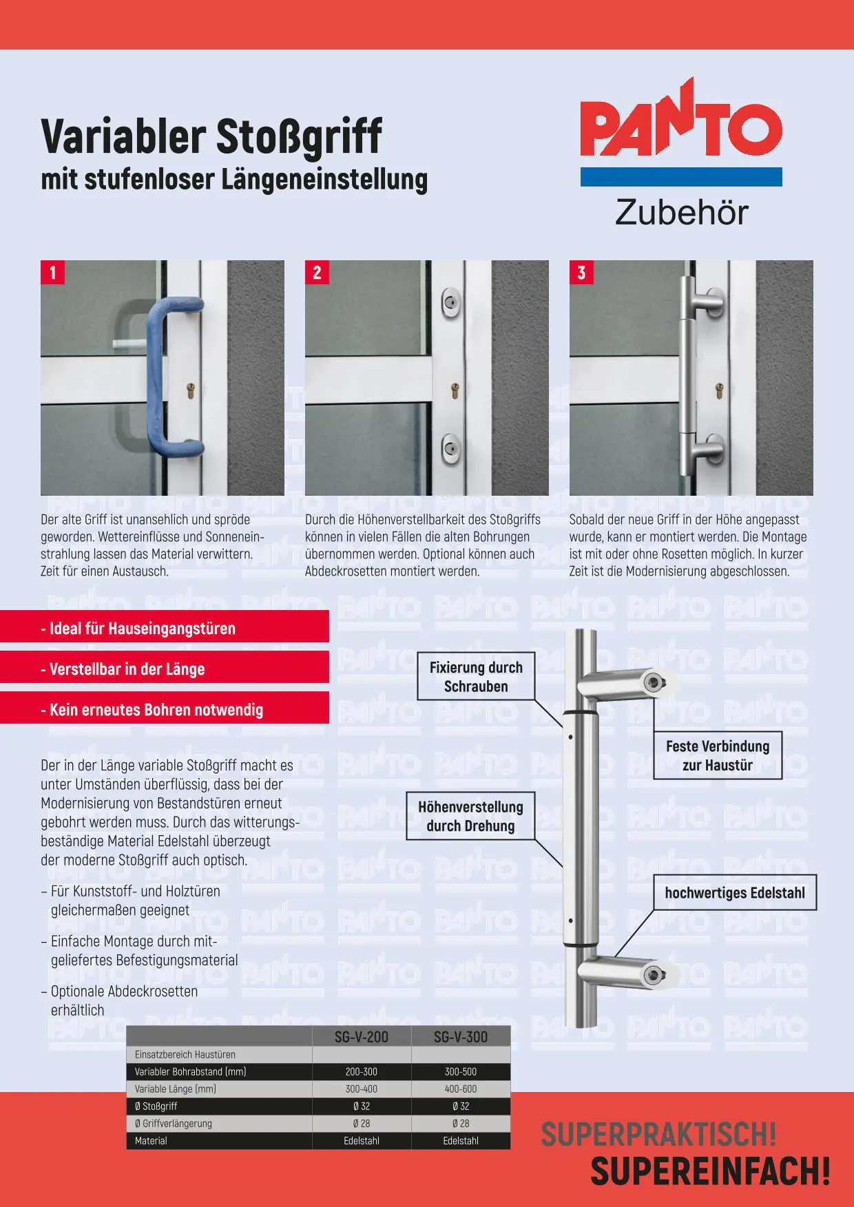 Panto Stoßgriff-Set Edelstahl 40 - 60 cm verstellbar