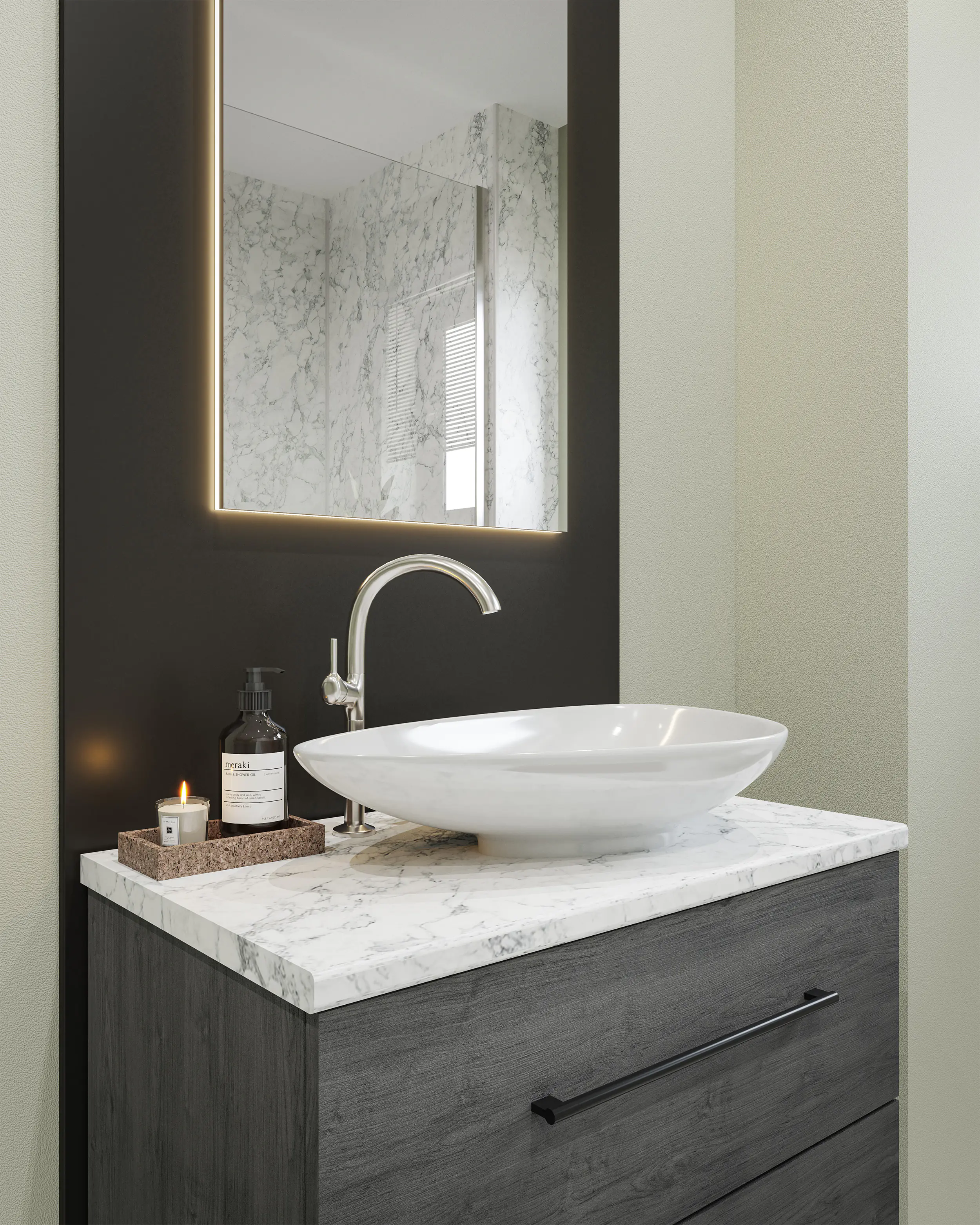 Wetwall Vanity Waschtischplatte 150 x 60 cm White Marble