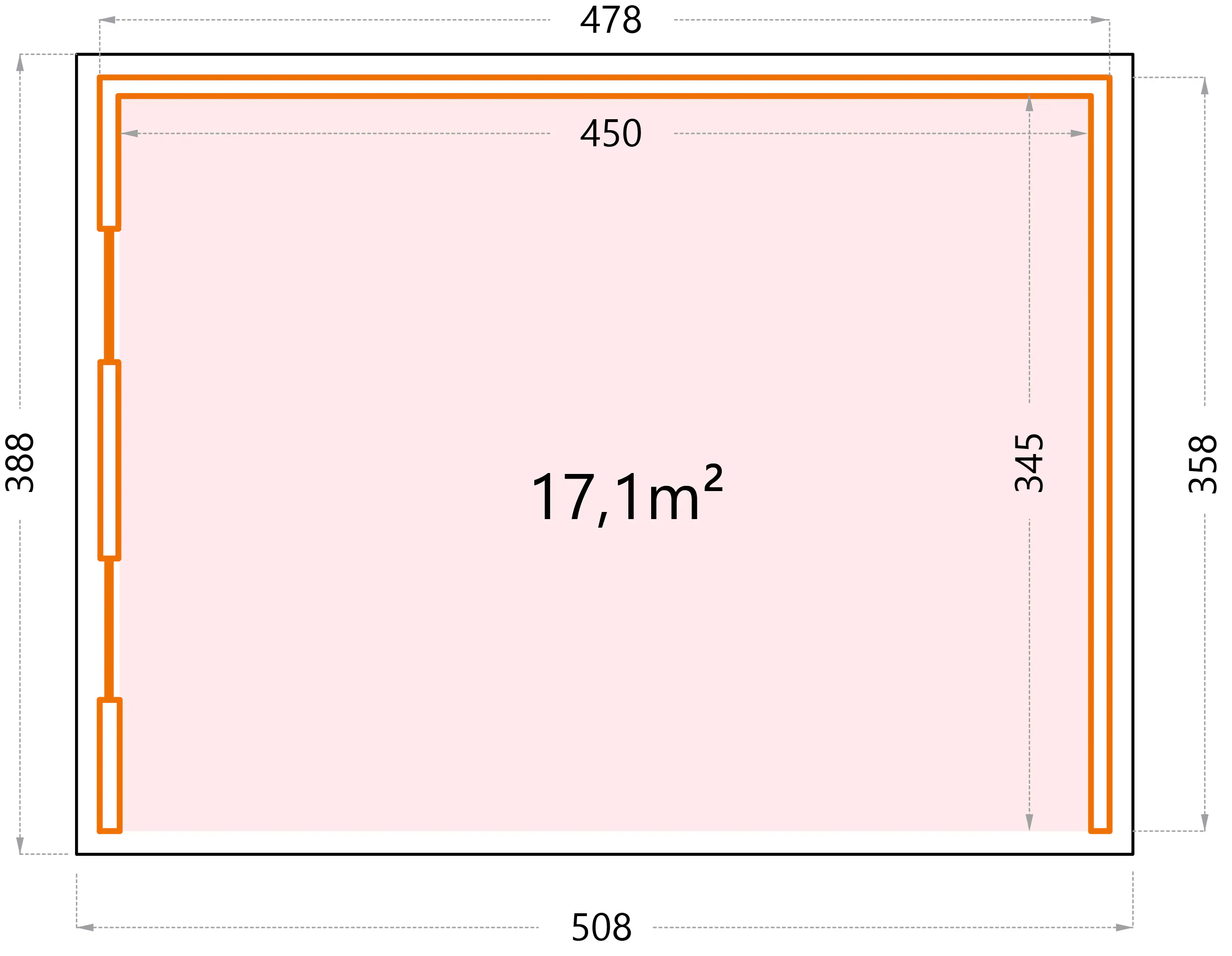 Telluria Pavillon Singolo 4836 mit Fenstern lichtgrau 478 x 358 cm