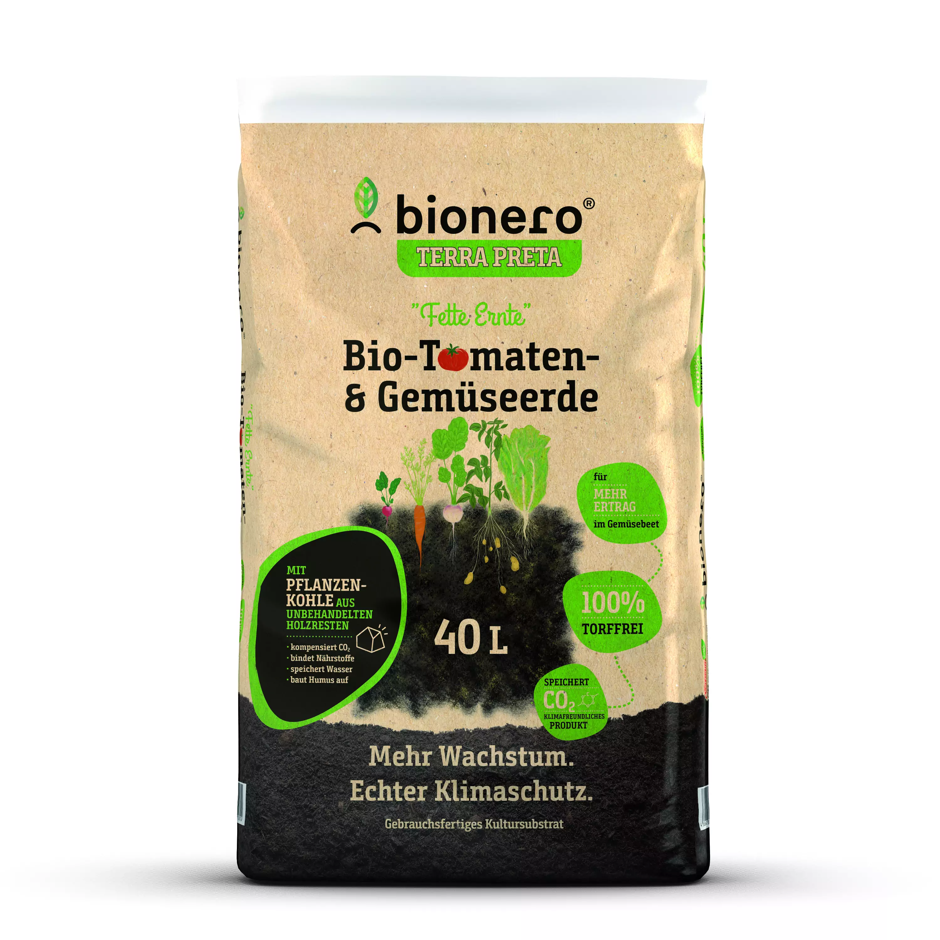 bionero Bio Tomaten- und Gemüseerde "fette Ernte" 40 L torffrei