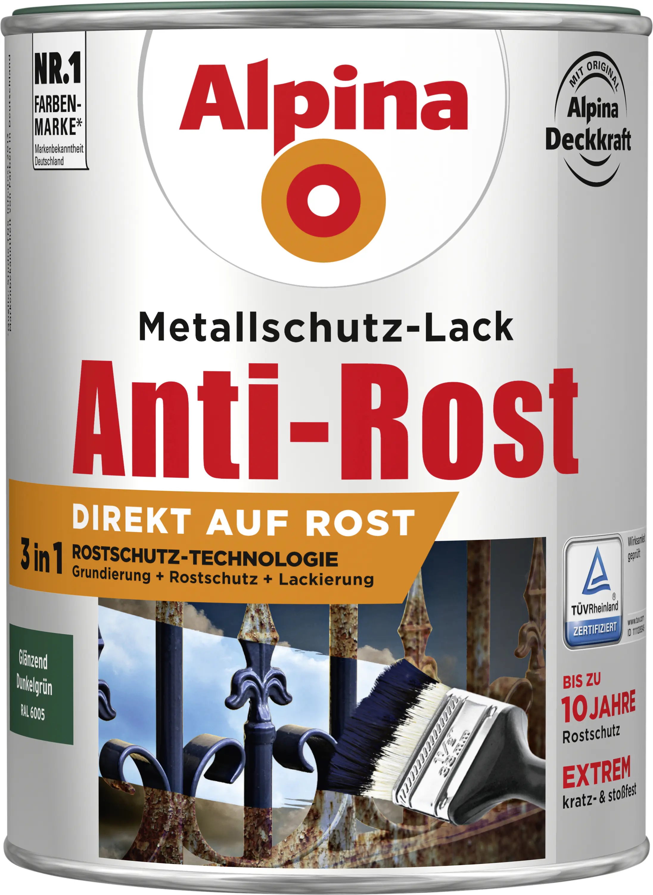 Alpina Metallschutz-Lack Anti-Rost 2,5 L dunkelgrün glänzend