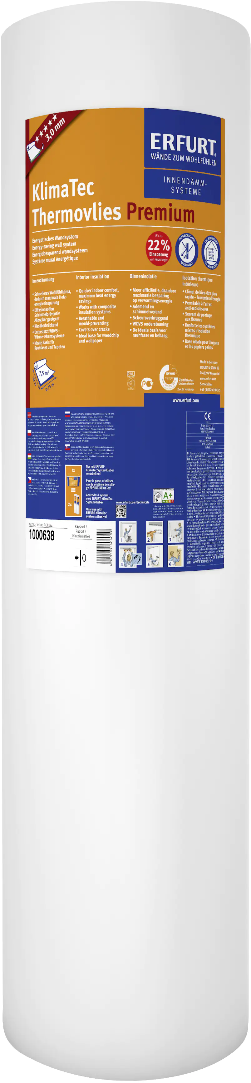 Erfurt Thermovlies Premium KlimaTec weiß 0,75 x 10 m x 3 mm  