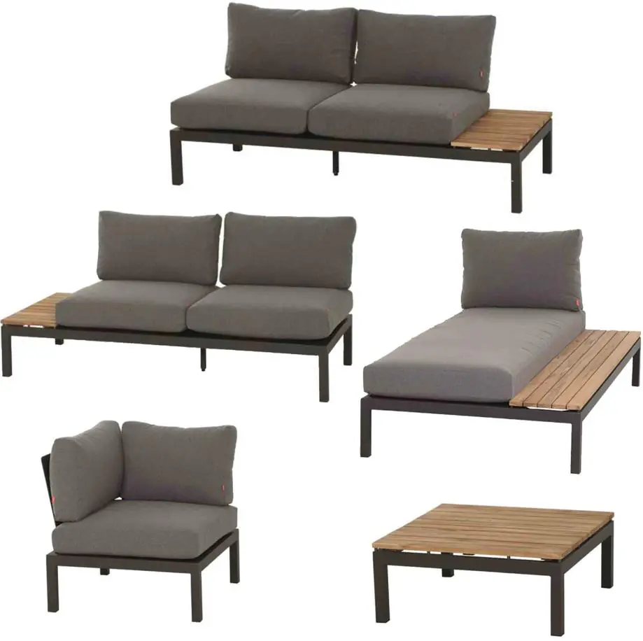 Siena Garden Gartenmöbel-Set Alvida Aluminium/Holz inkl. Kissen 5-tlg.