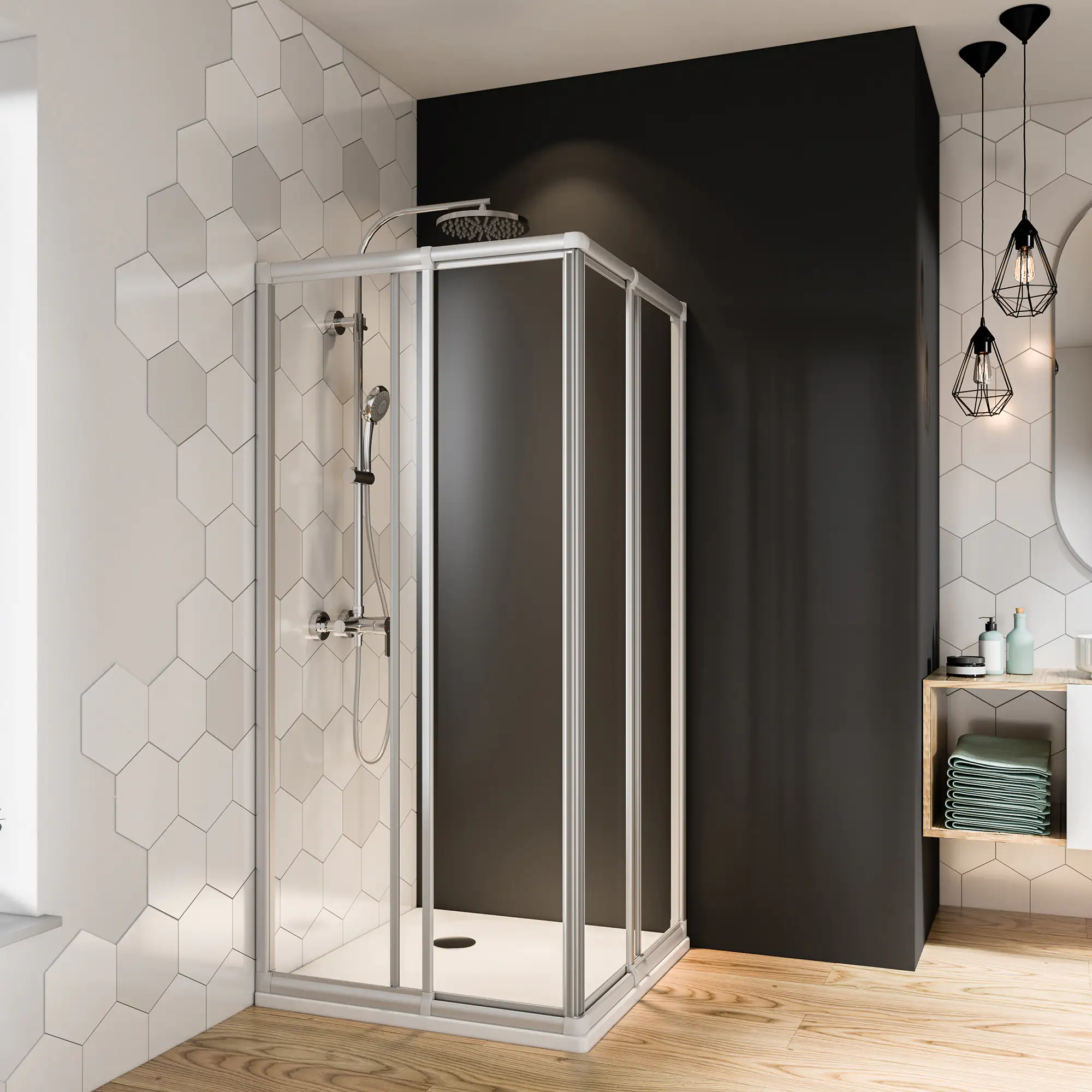 Breuer Fara 4 Eckdusche Diagonaleinstieg 80 x 90 cm breit Alu matt