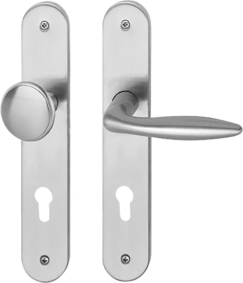 Südmetall Türgriff-Garnitur Langschild Alison PZ Edelstahl satiniert Drücker links silber 235 x 40 mm