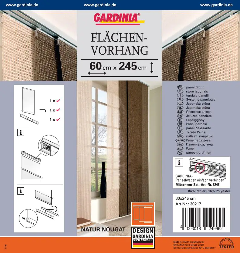 Gardinia Flächenvorhang Natur nougat, 60 x 245 cm