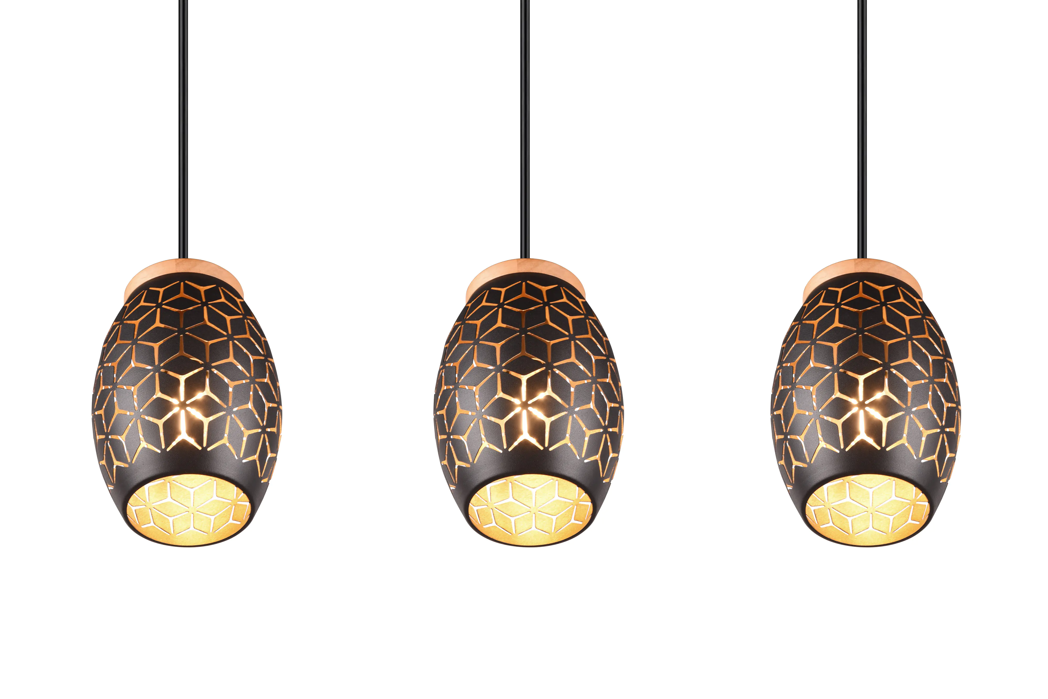 Trio Leuchten Pendelleuchte Bidar 3xE27, schwarz, gold