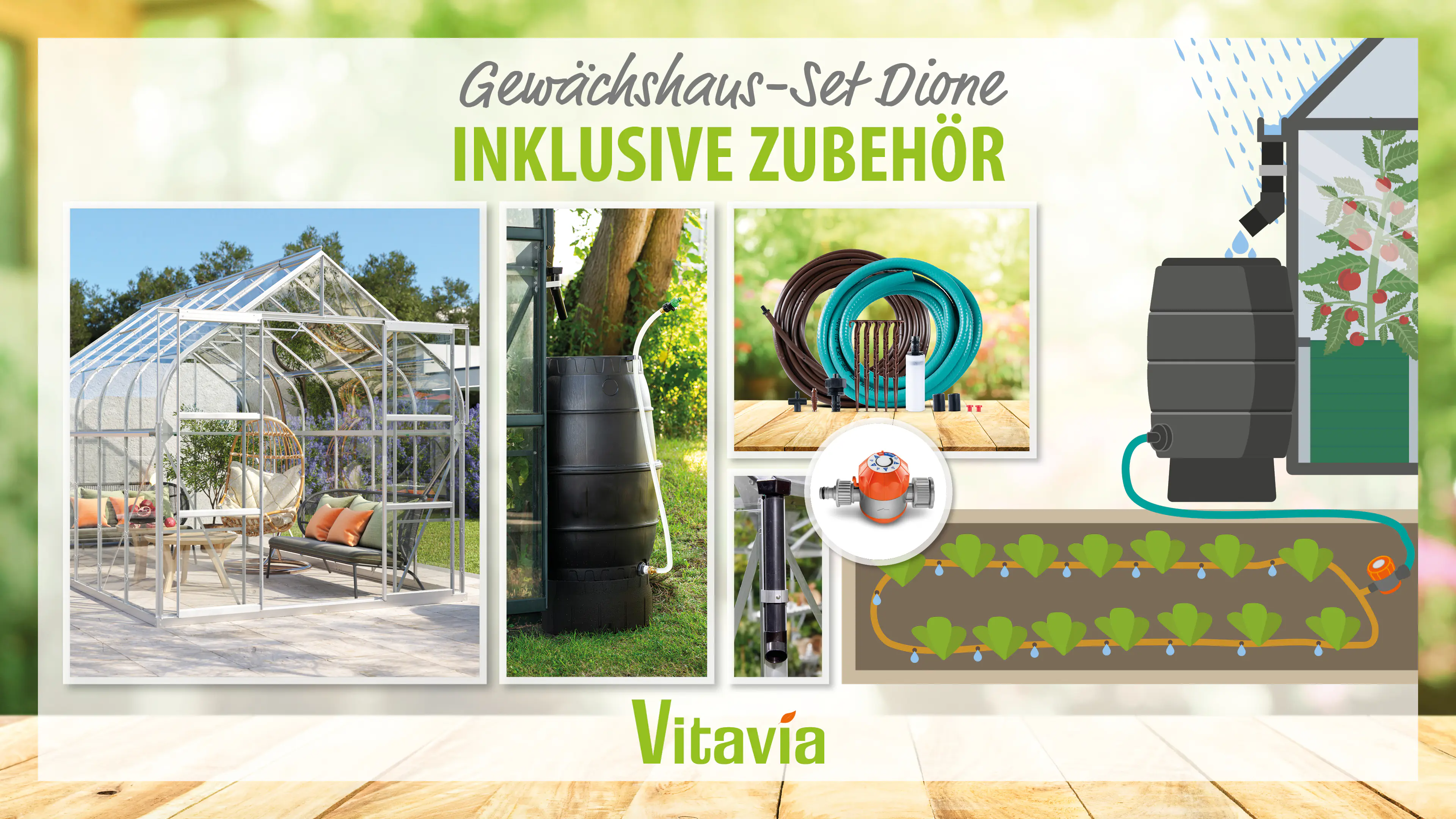 Vitavia Gewächshaus-Set Dione 9900 ESG 3 mm alu 254 x 379 cm 