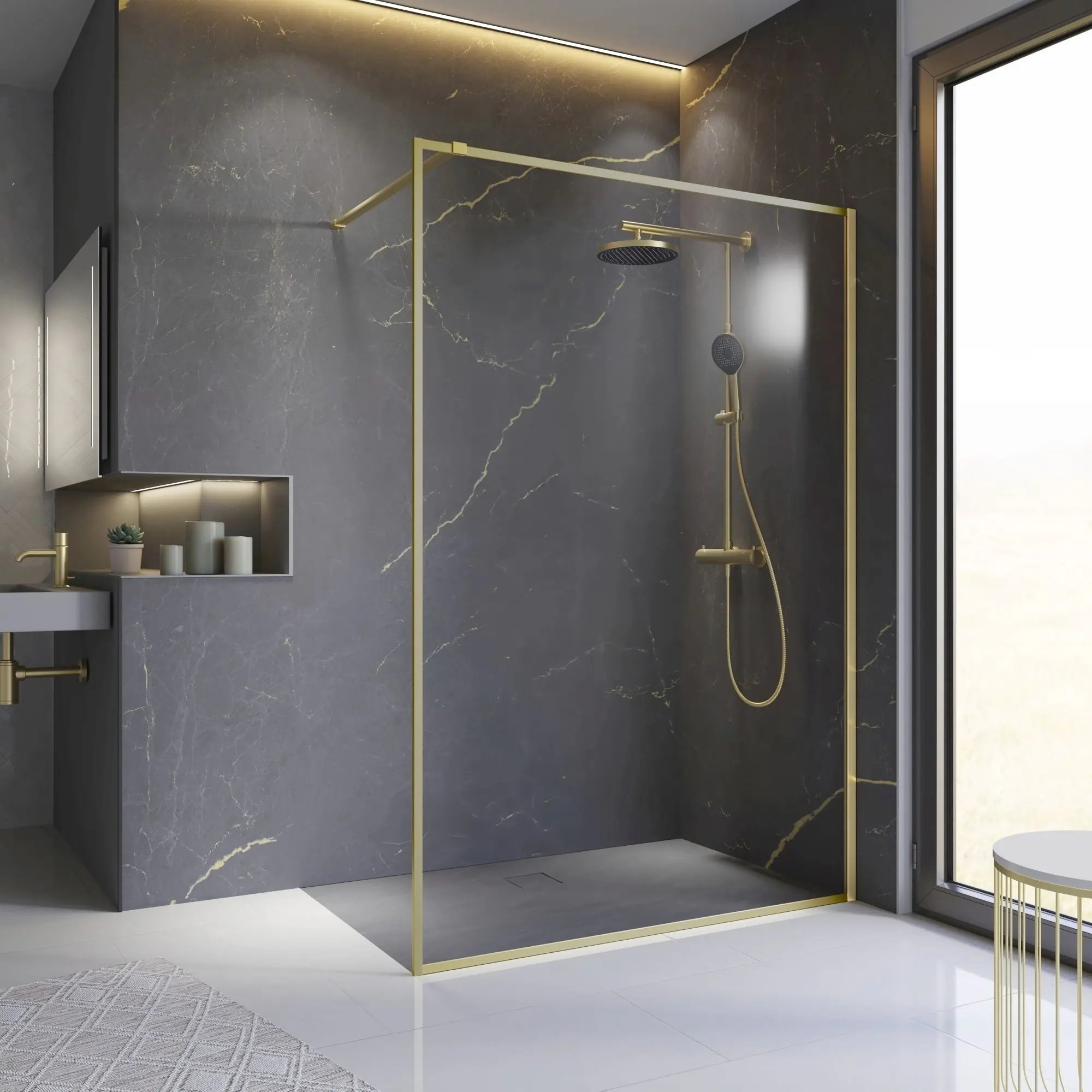 Schulte Duschwand Trend 2.0 Walk In 140 x 200 cm Goldoptik matt klar