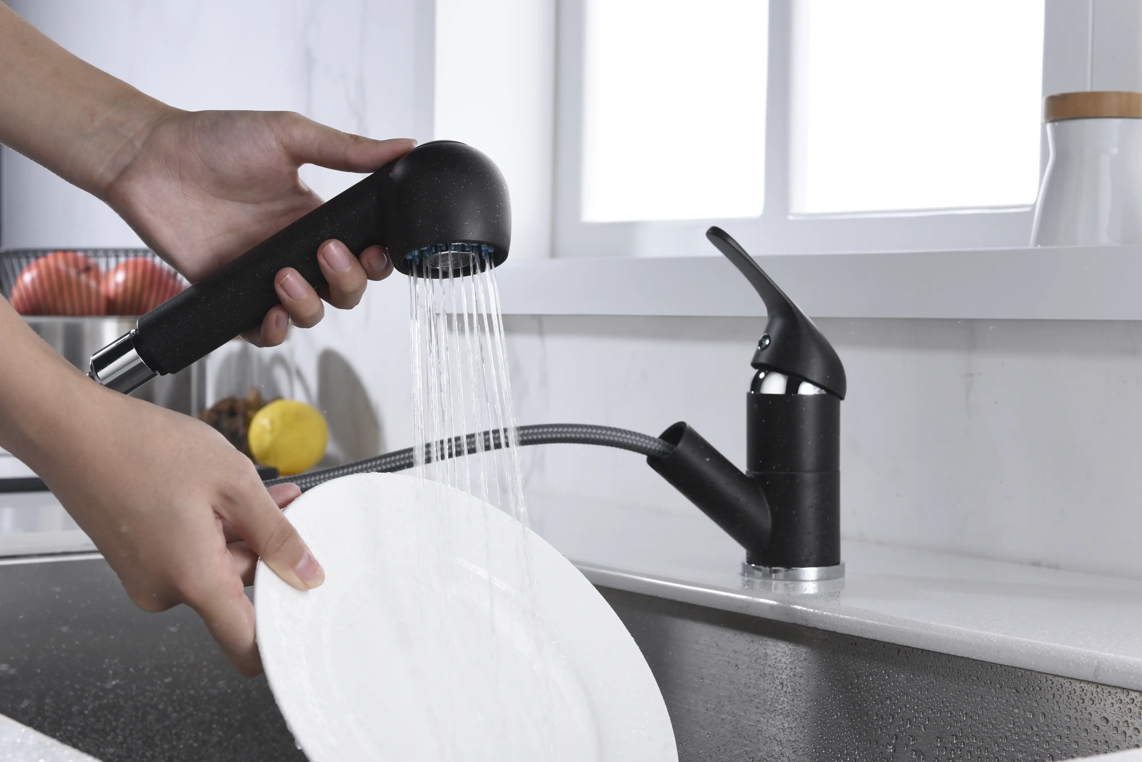 Primaster Küchenarmatur Hamm Granit schwarz mit Handbrause