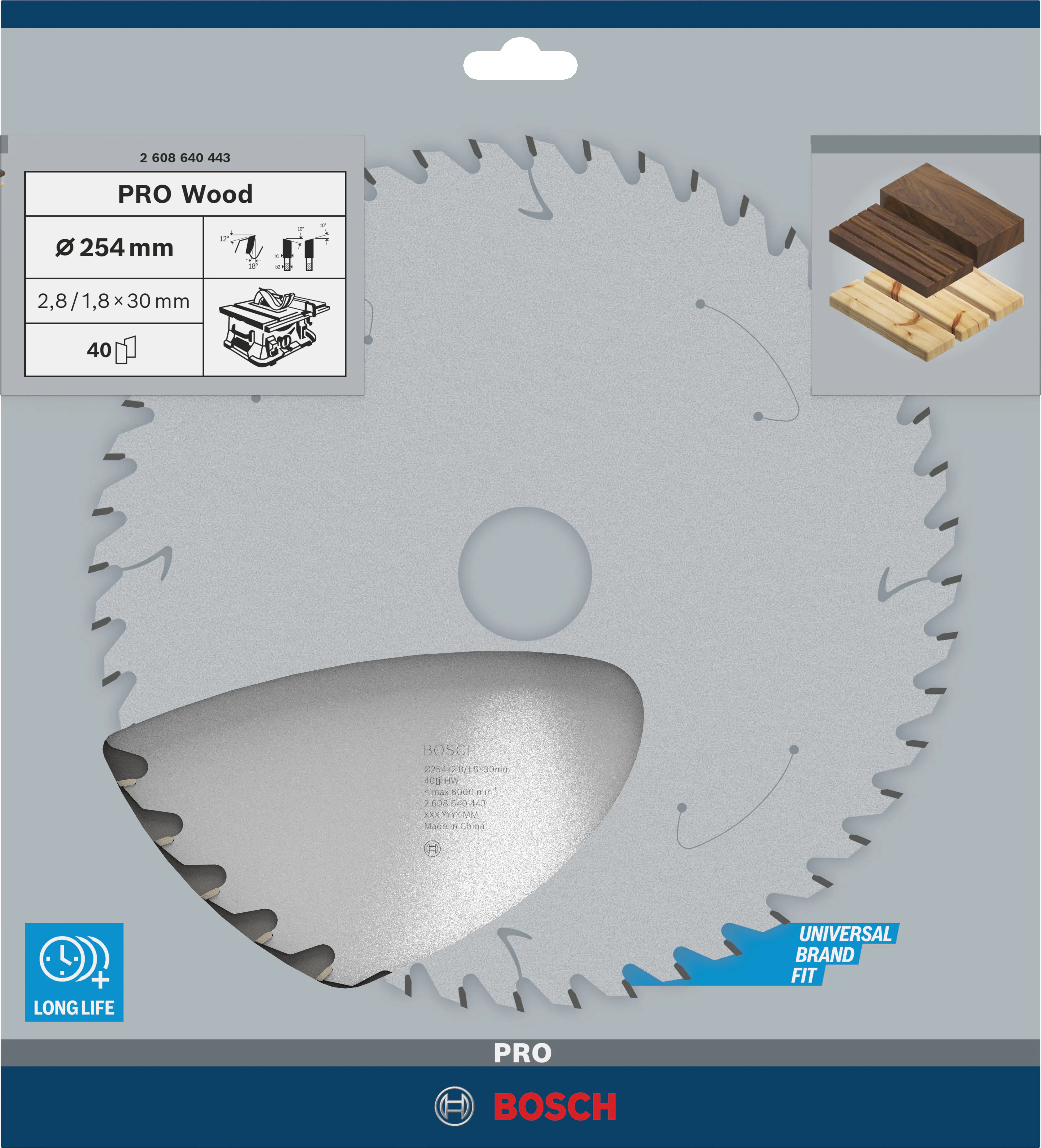 Bosch PRO Wood Kreissägeblatt 254 x 2,8 x 30 mm T40
