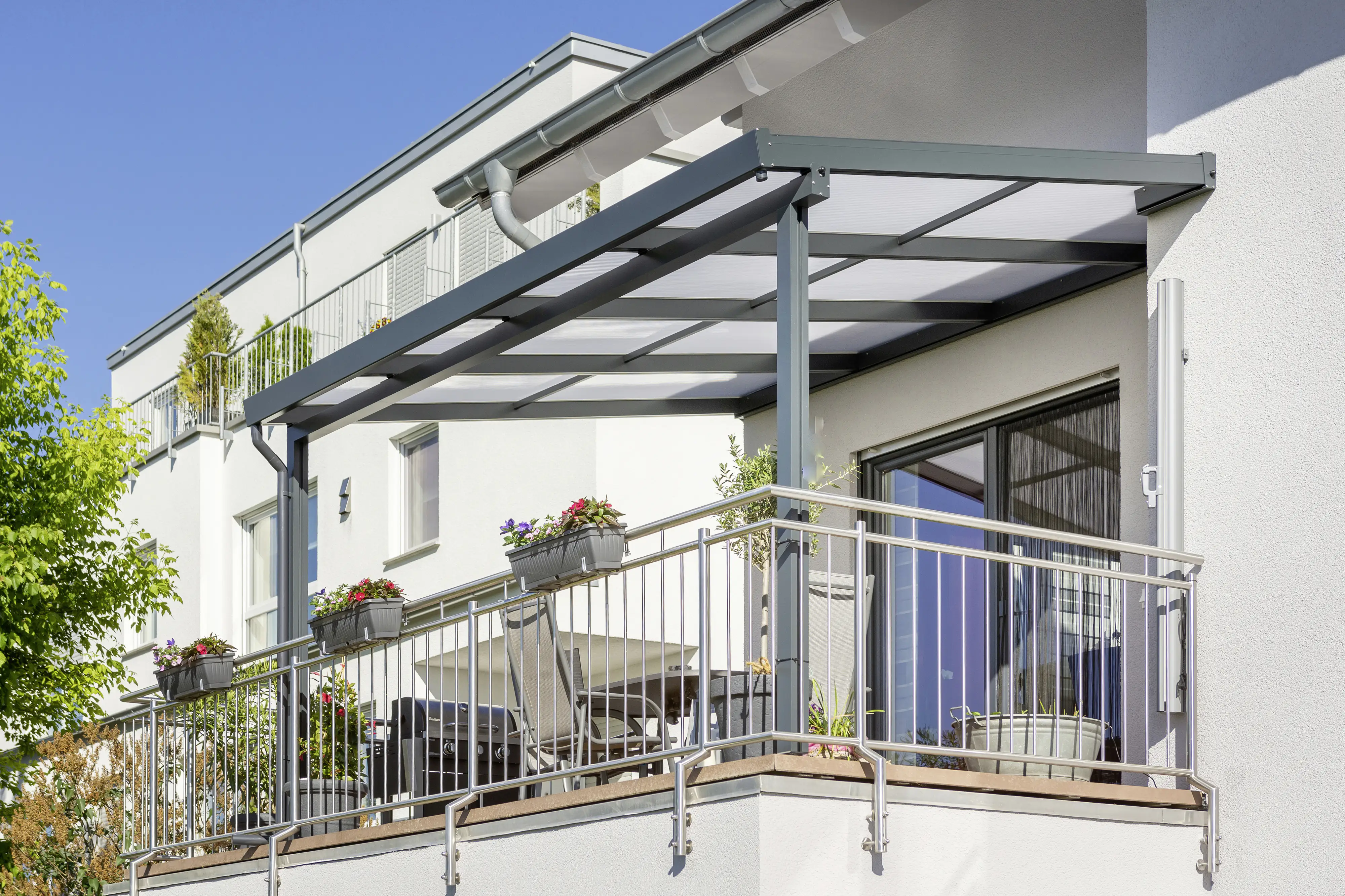 Gutta Premium Terrassendach 410,2 x 406 cm anthrazit PC weiß opal 16 mm