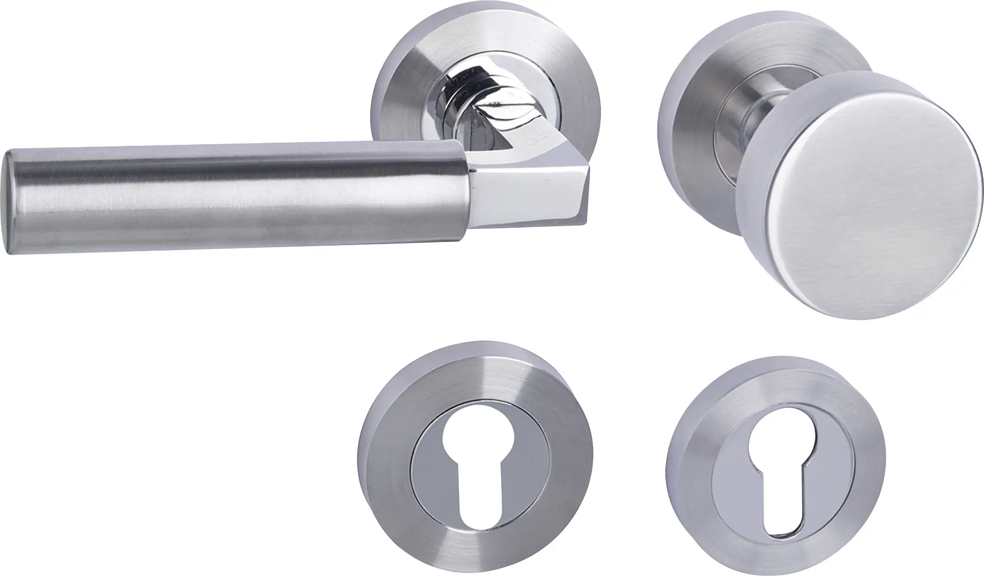 Südmetall Türgriff-Garnitur Rosette Solid 2 PZ Edelstahl poliert/satiniert Drücker rechts silber Ø 52 mm 