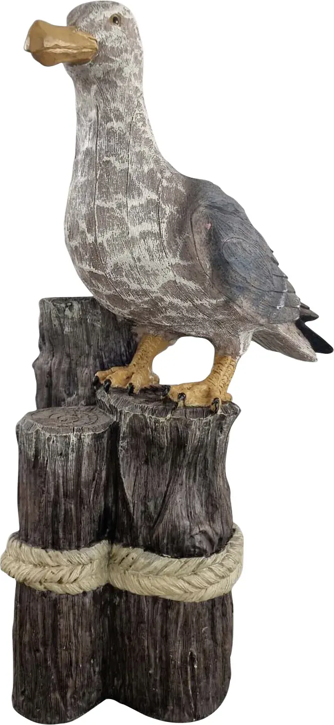 Dekofigur Möwe auf Poller 45 x 13 cm weiß