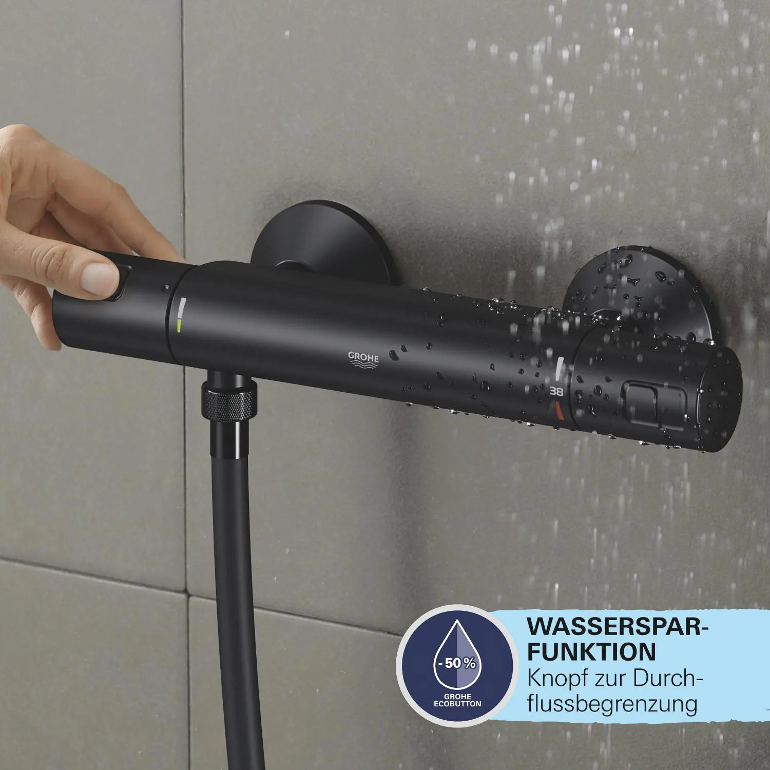Grohe Duscharmatur mit Thermostat Precision Start schwarz matt
