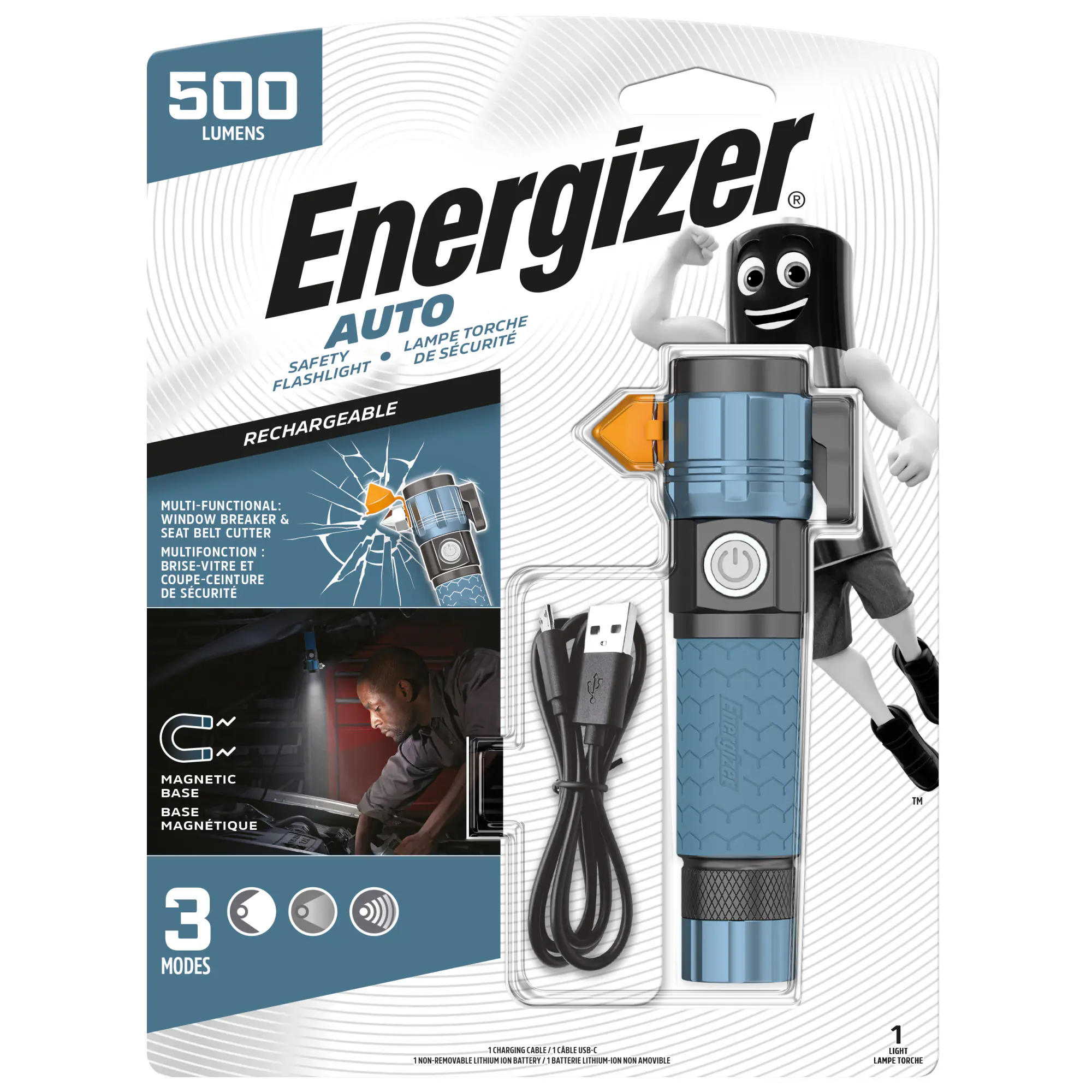 Energizer Taschenlampe Auto Metal Light wiederaufladbar inkl. USB Kabel blau