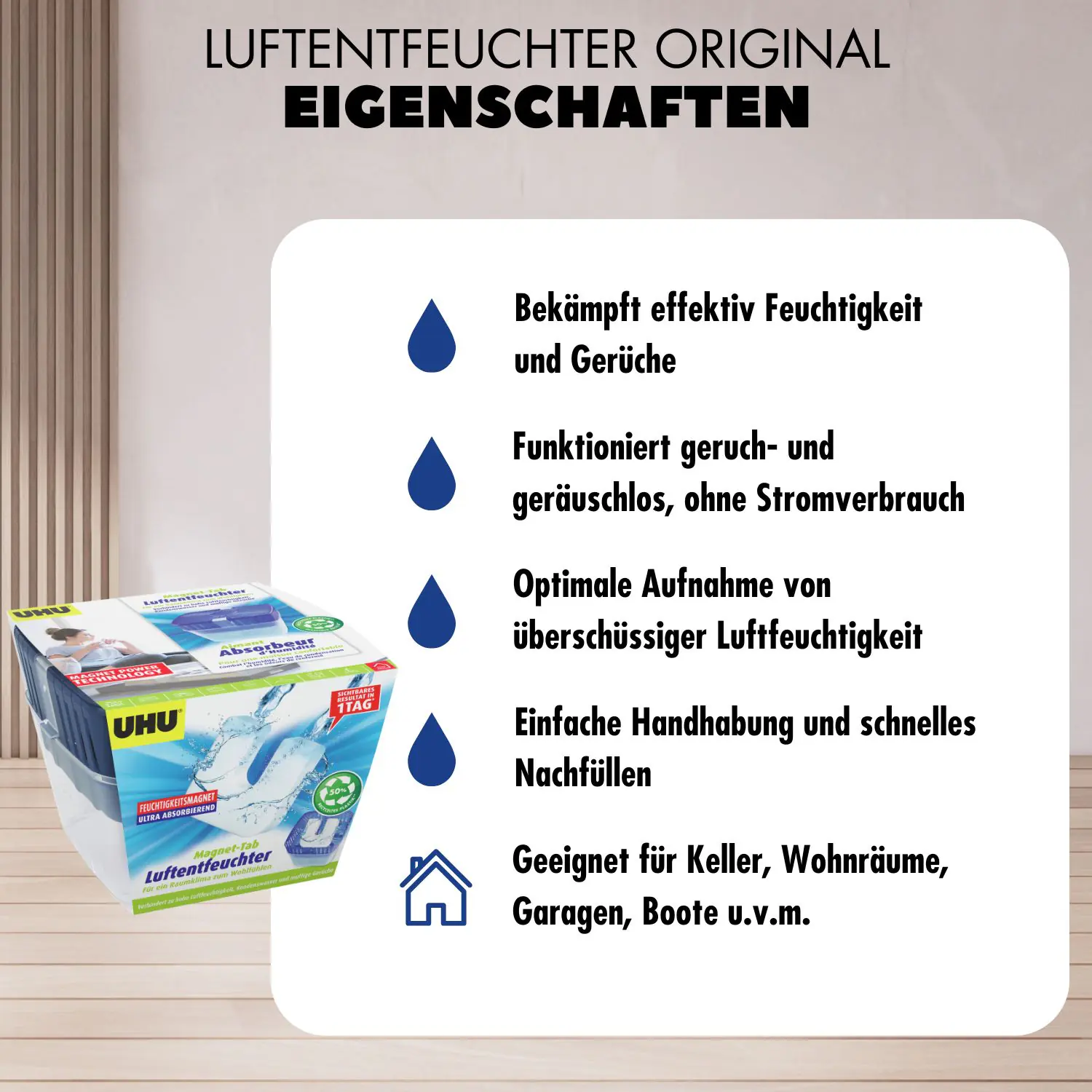 UHU Luftentfeuchter Feuchtigkeitsmagnet Original, 450 g